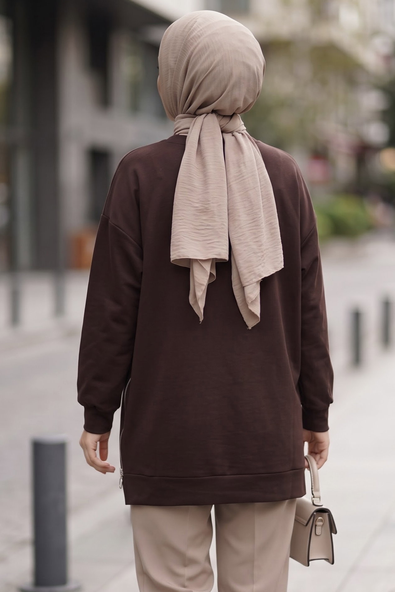 Fermuarlı Ve Garnili Modal Tunik Kahve - 29299-KAHVE - 3
