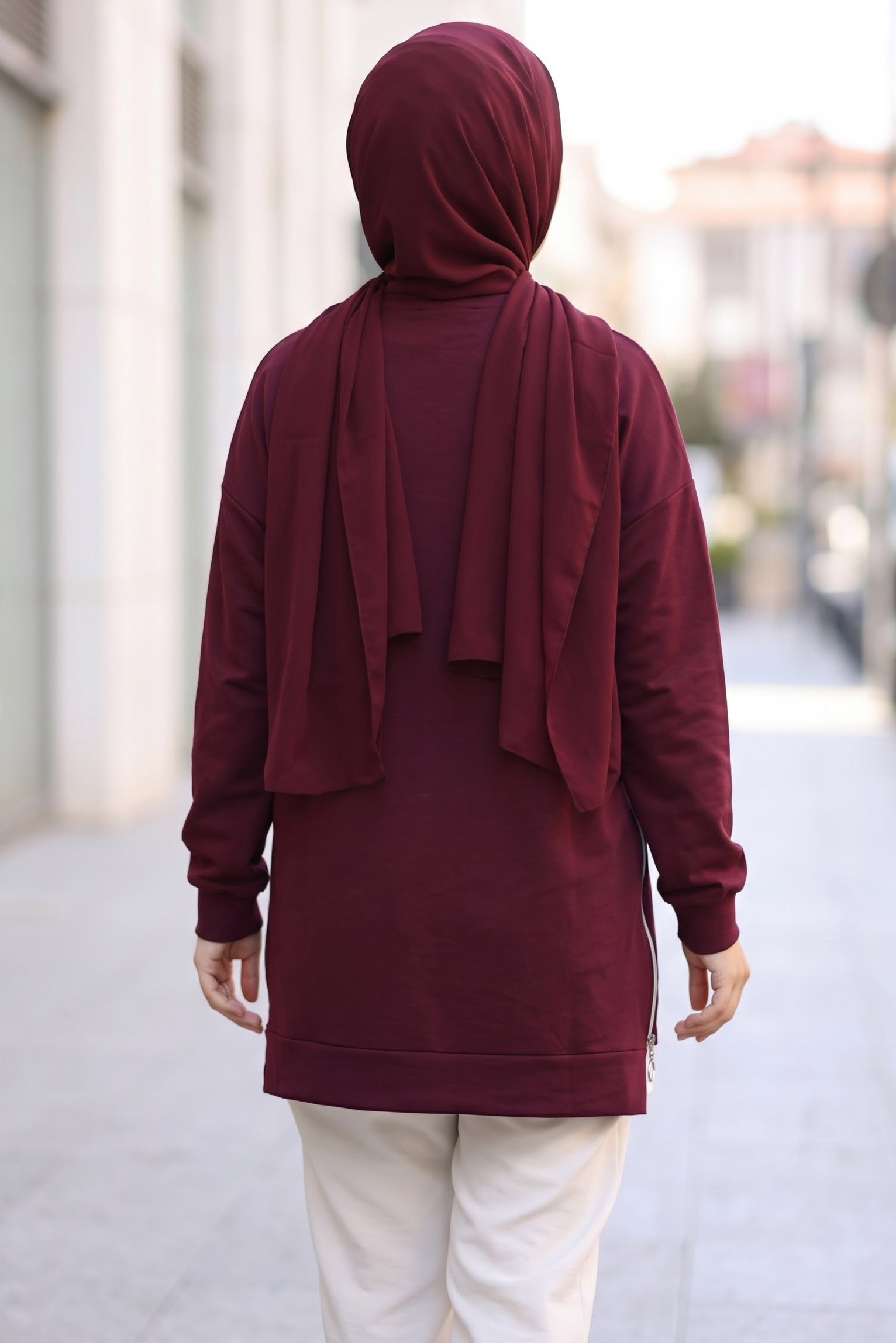 Fermuarlı Ve Garnili Modal Tunik Mürdüm - 29299-MURDUM - 3