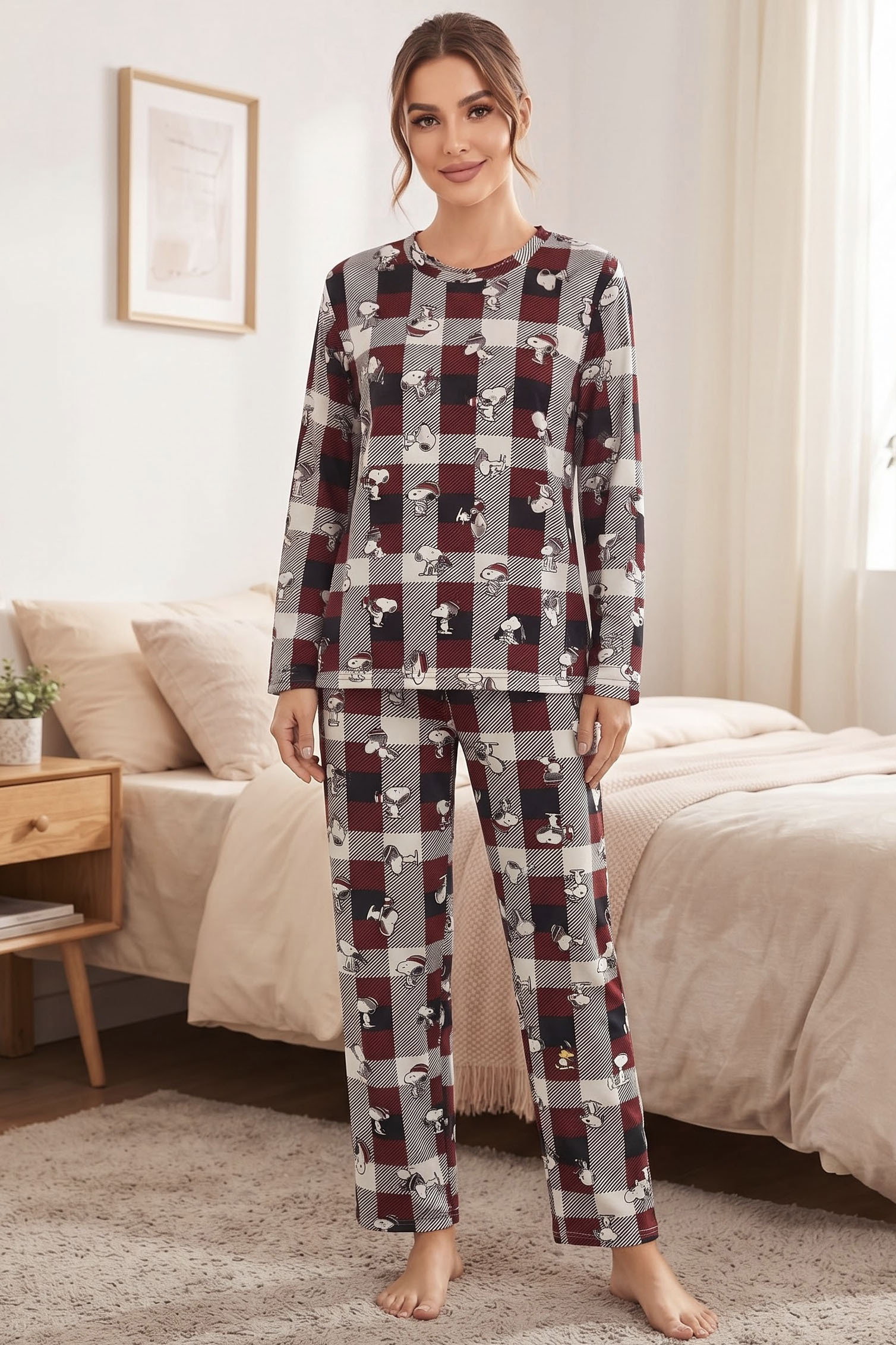 Figür Baskılı Süet Pijama Takımı Kirmizi - 40500-KIRMIZI - 1