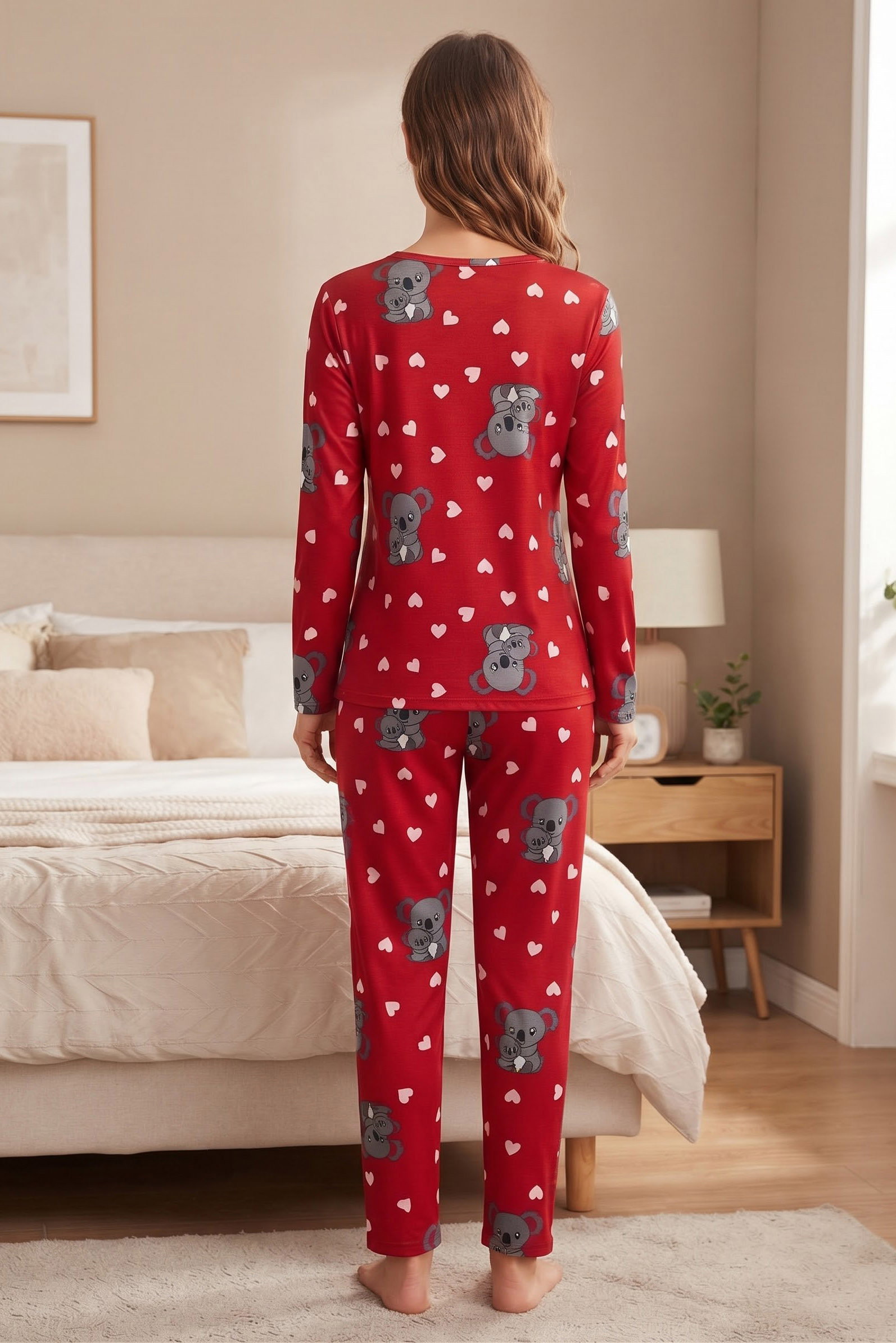 Figür Baskılı Süet Pijama Takımı Kirmizi - 40502-KIRMIZI - 2