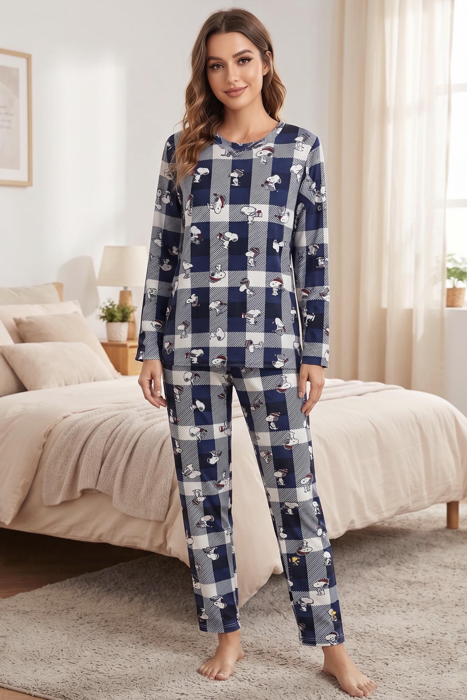 Figür Baskılı Süet Pijama Takımı Lacivert - 40500-LACIVERT - 1