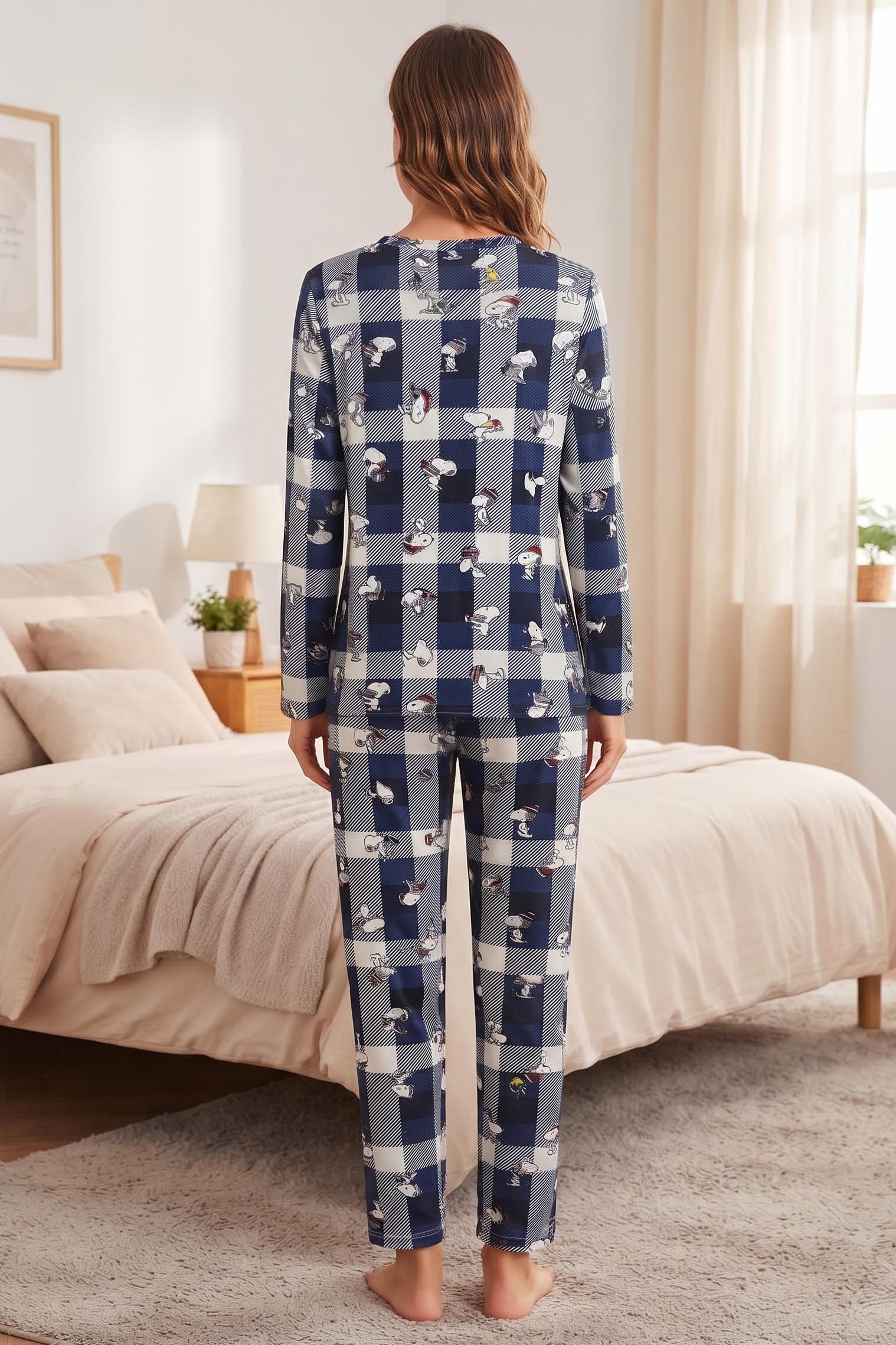 Figür Baskılı Süet Pijama Takımı Lacivert - 40500-LACIVERT - 2