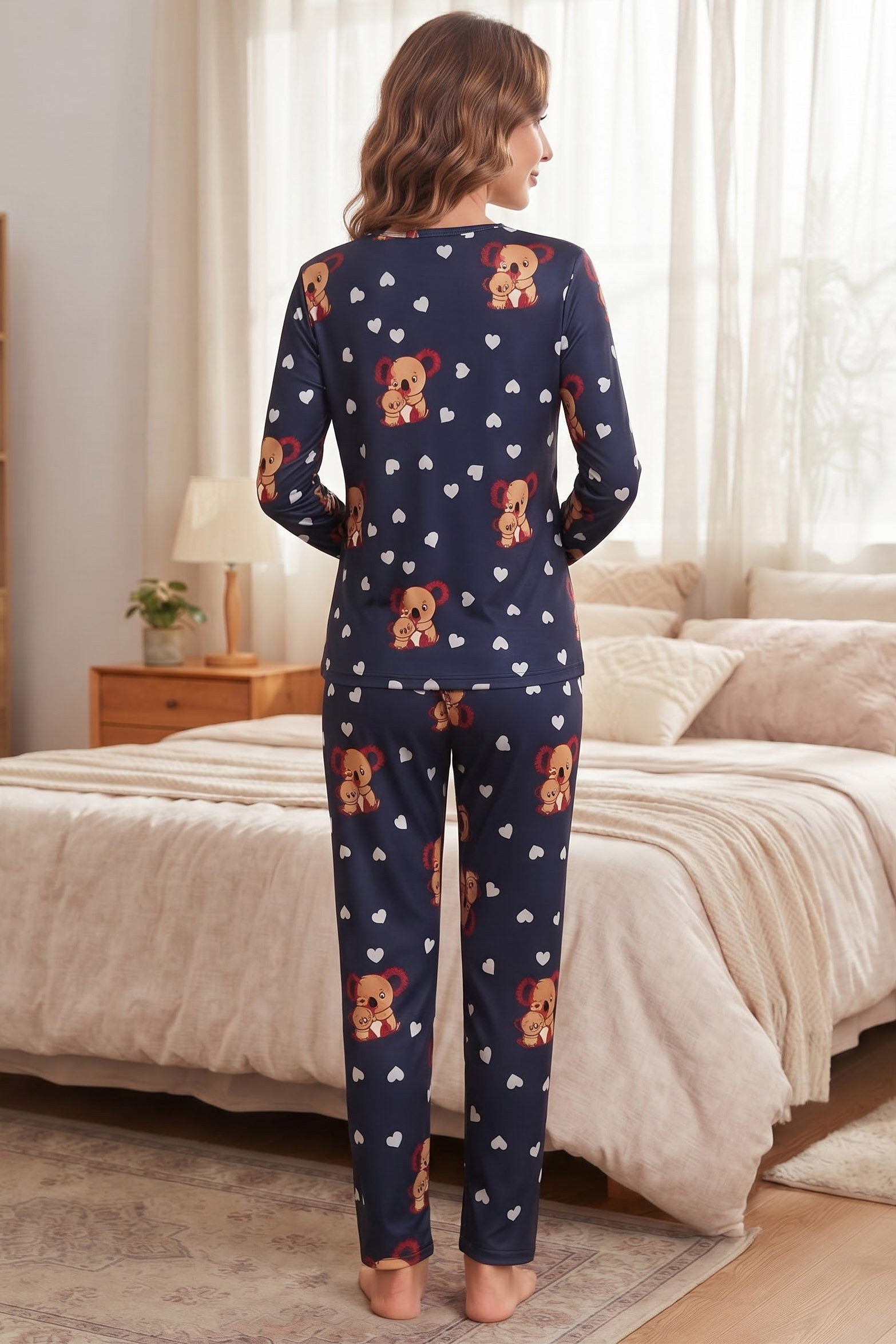 Figür Baskılı Süet Pijama Takımı Lacivert - 40502-LACIVERT - 2