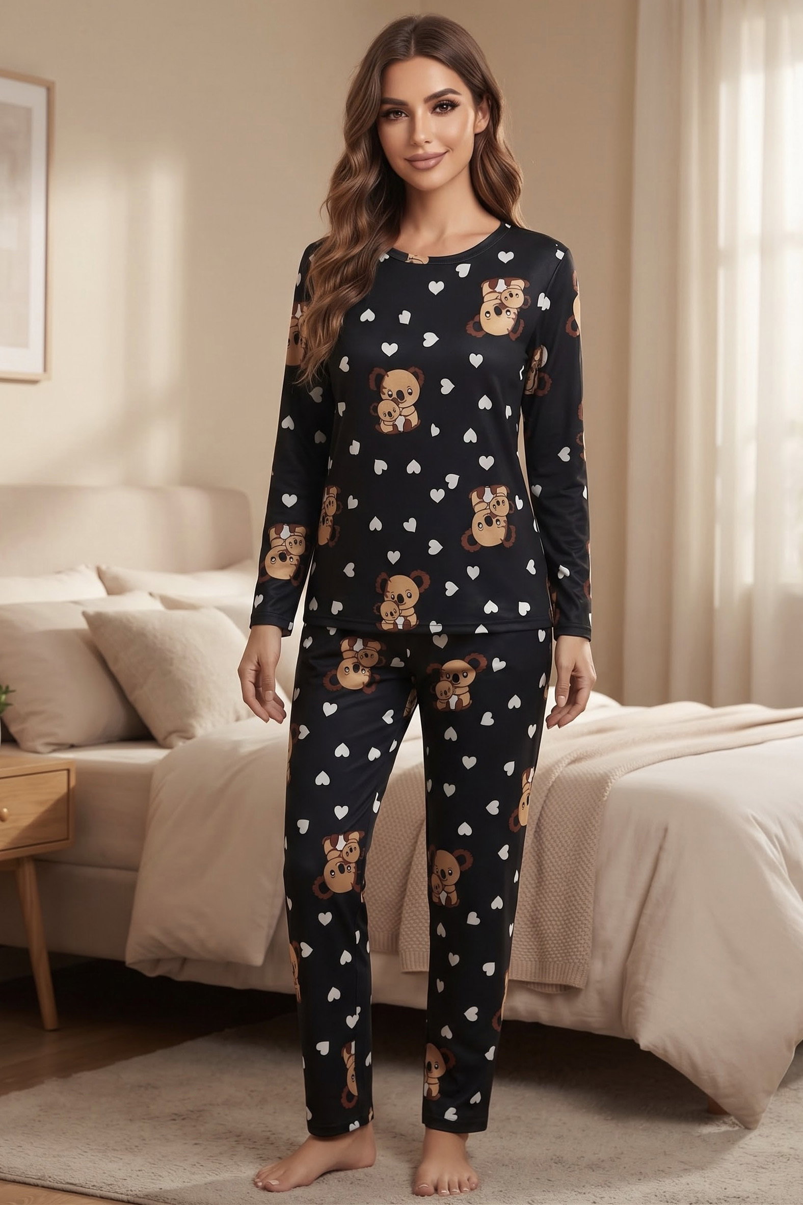 Figür Baskılı Süet Pijama Takımı Siyah - 40502-SIYAH - 1