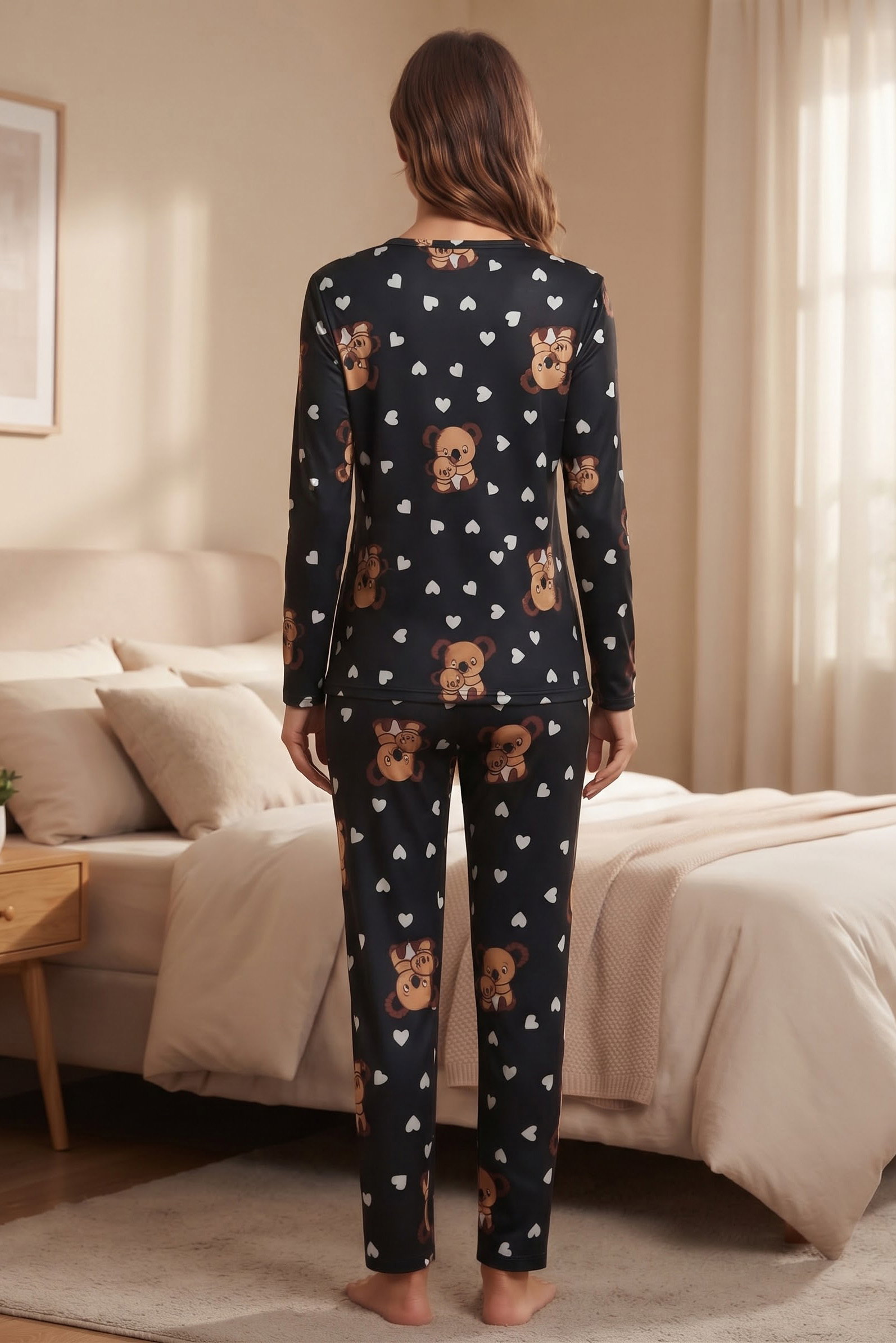 Figür Baskılı Süet Pijama Takımı Siyah - 40502-SIYAH - 2