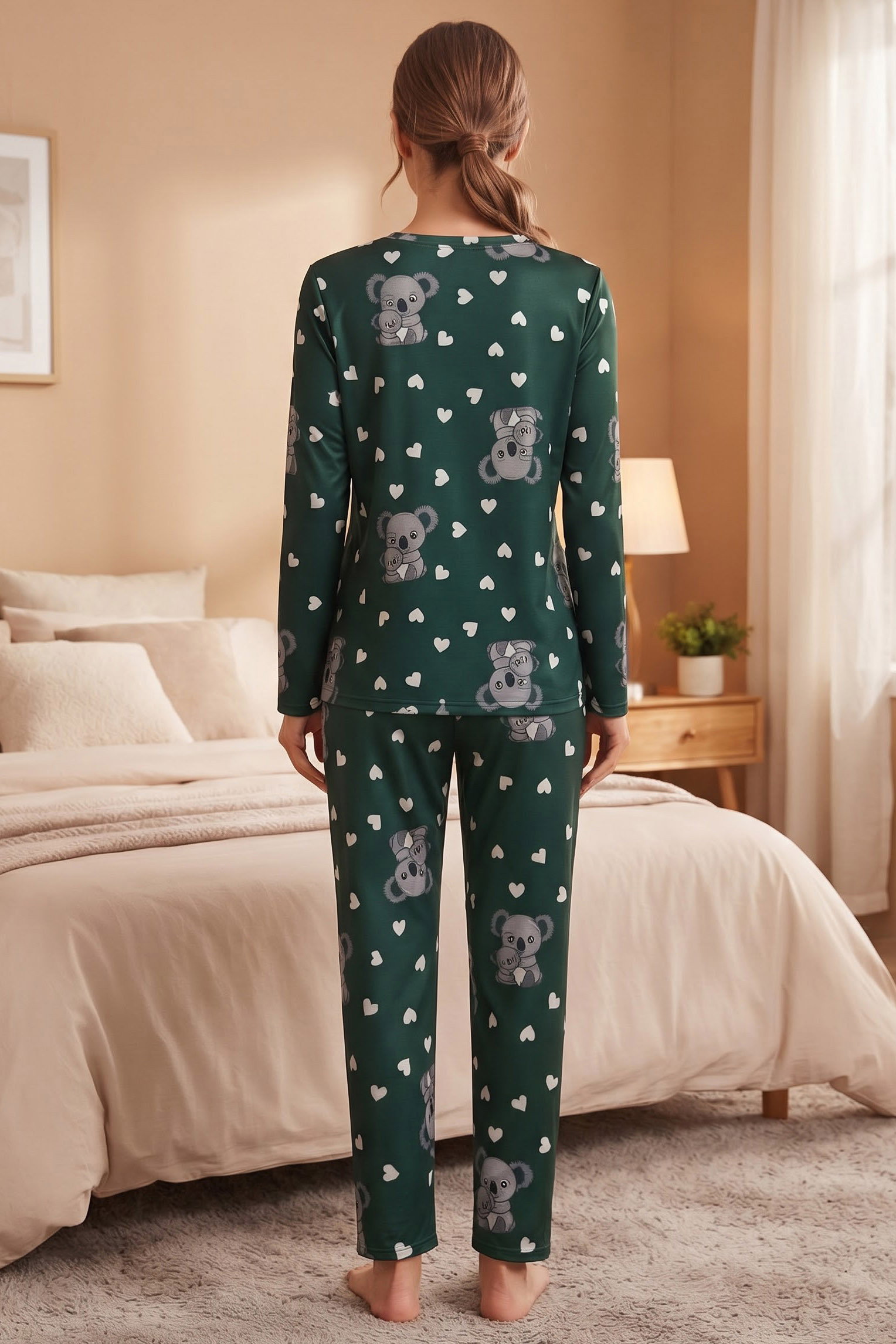 Figür Baskılı Süet Pijama Takımı Zümrüt - 40502-ZUMRUT - 2