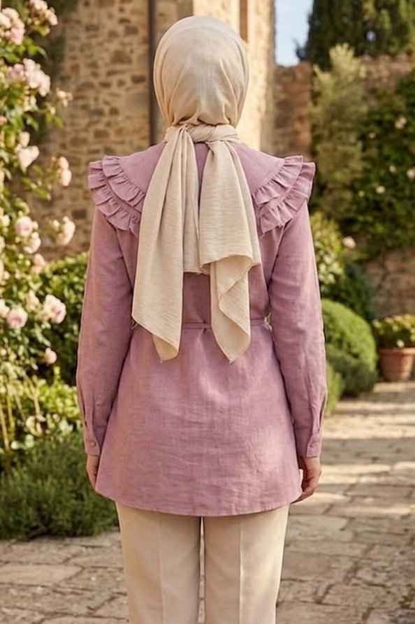 Fırfır Detaylı Bağcıklı Tunik Gul Kurusu - 28631-GUL-KURUSU - 3