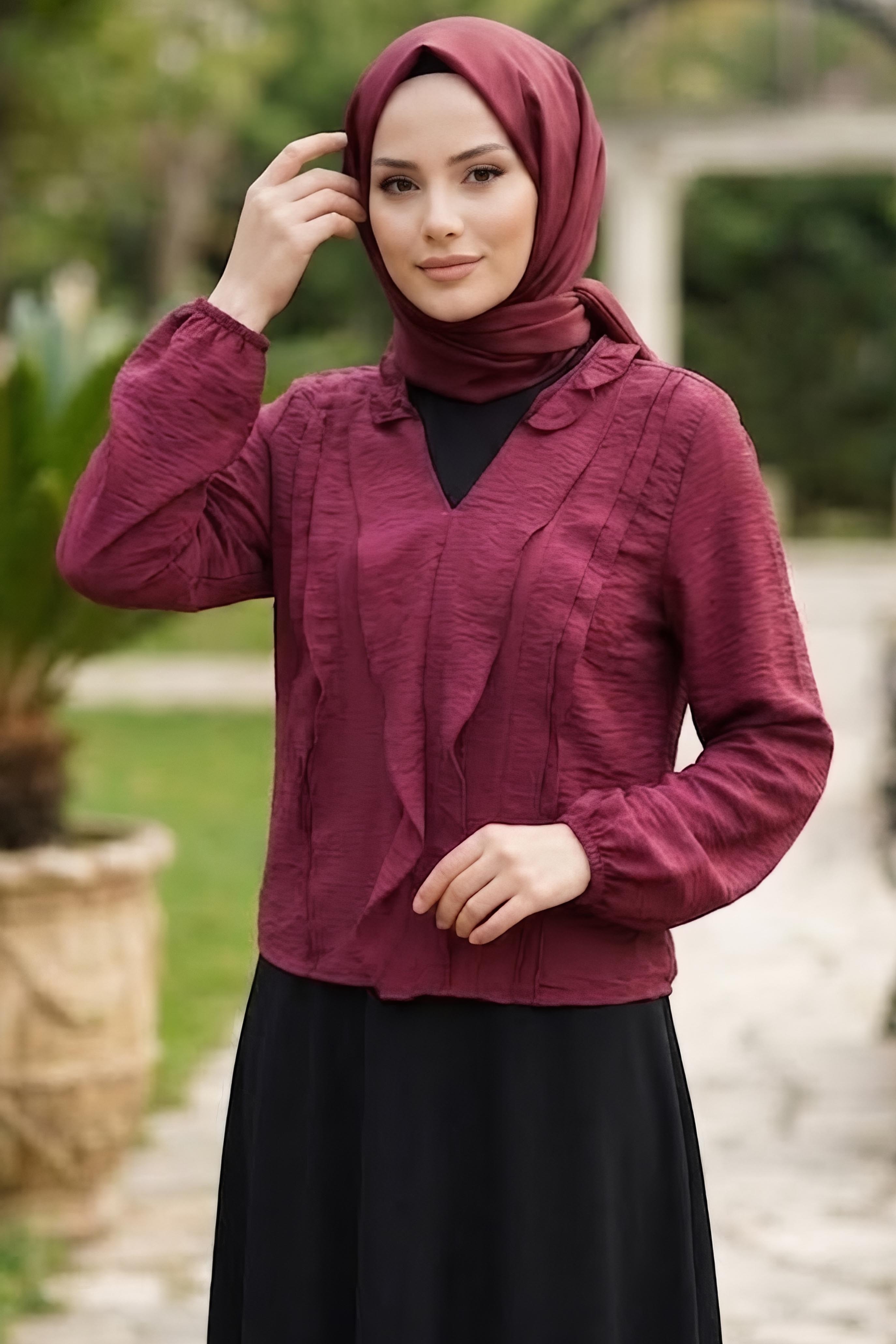 Fırfır Detaylı Bluz Bordo - 28917-BORDO - 1