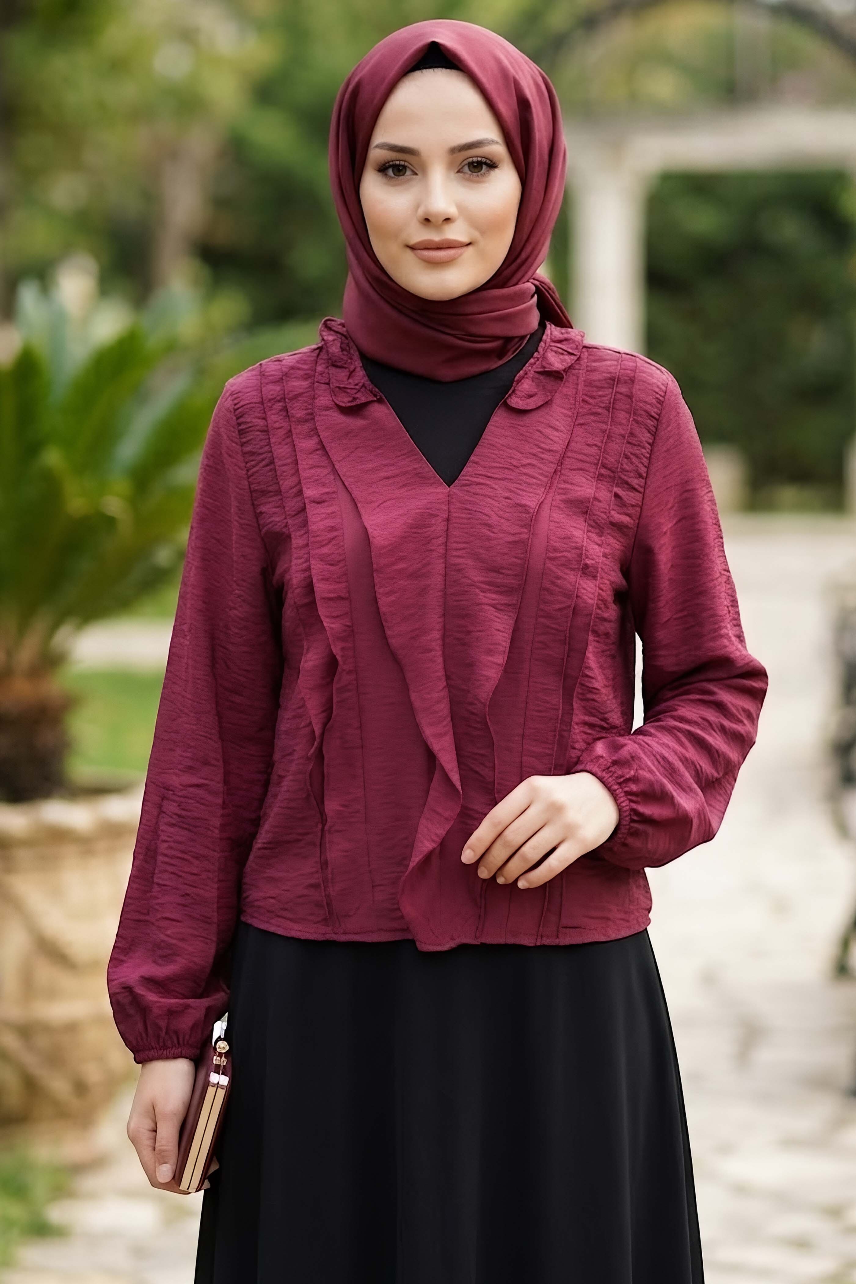 Fırfır Detaylı Bluz Bordo - 28917-BORDO - 2