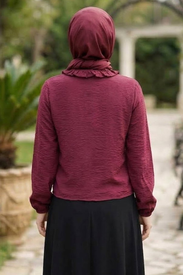 Fırfır Detaylı Bluz Bordo - 28917-BORDO - 4