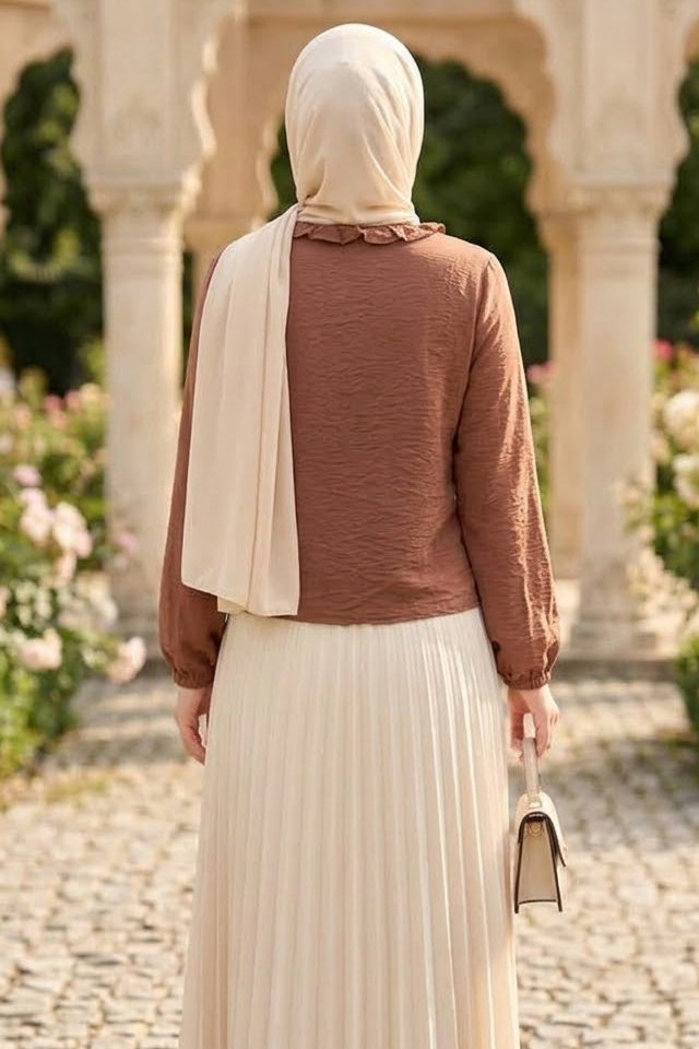 Fırfır Detaylı Bluz Kahve - 28917-KAHVE - 4