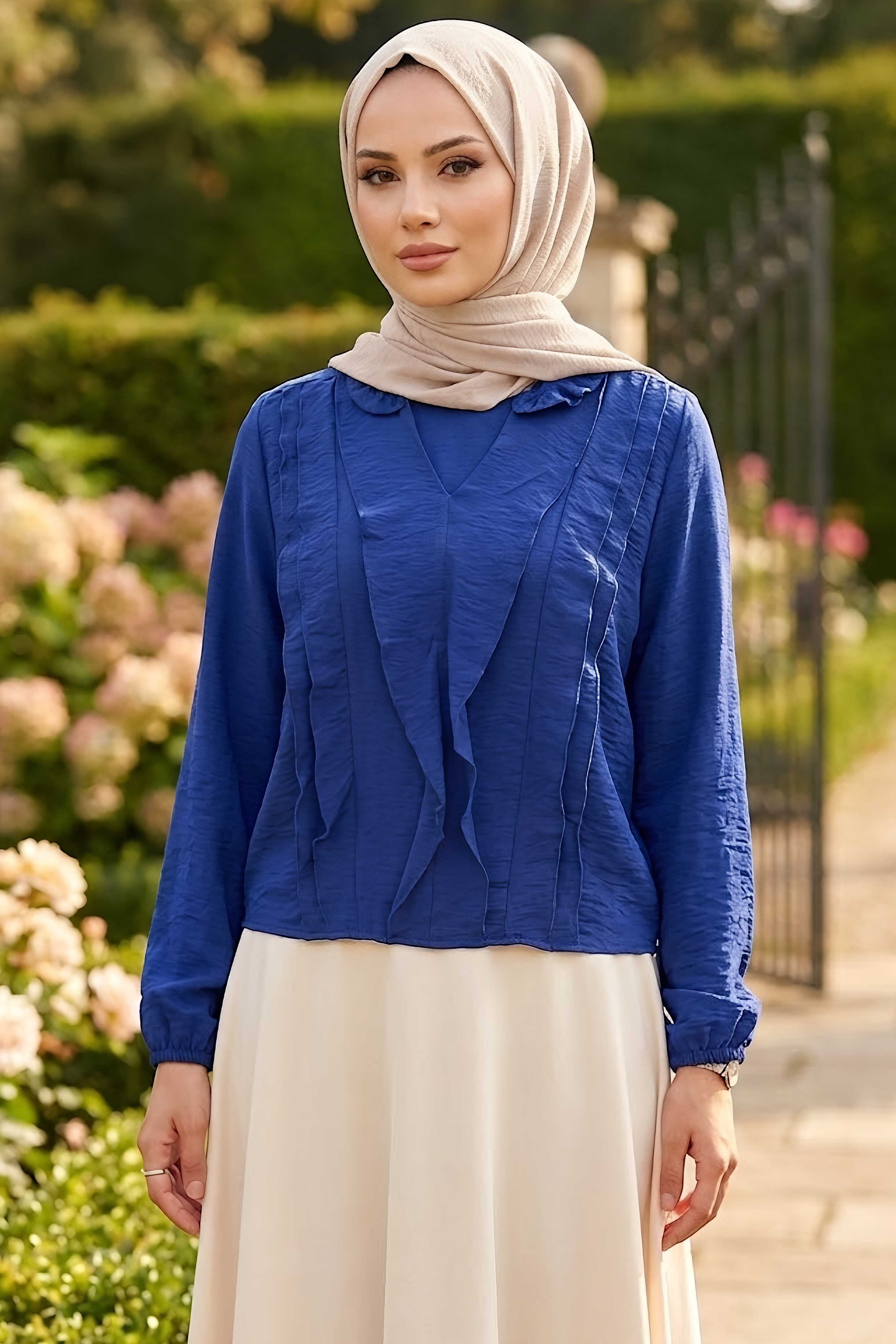 Fırfır Detaylı Bluz Lacivert - 28917-LACIVERT - 1
