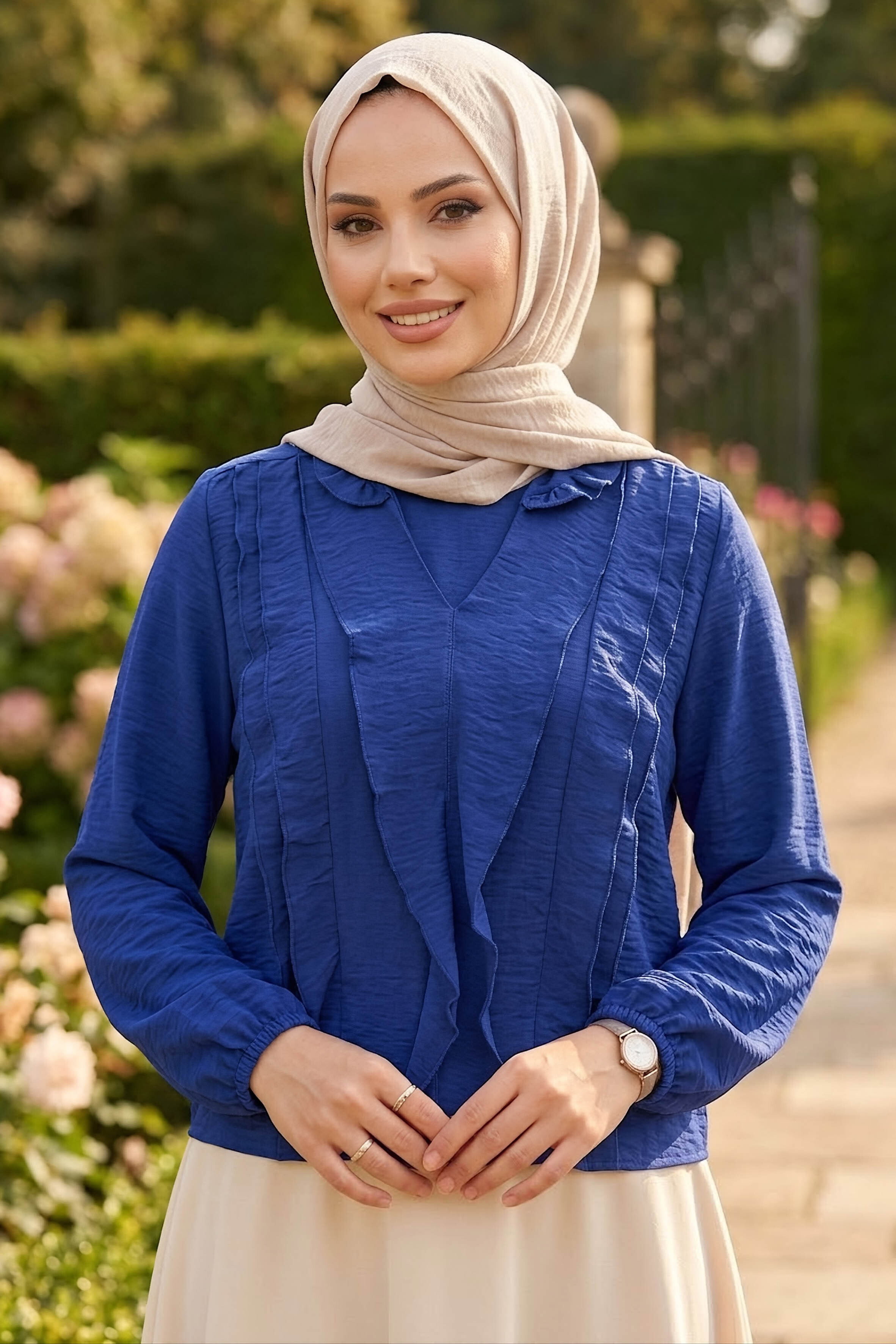 Fırfır Detaylı Bluz Lacivert - 28917-LACIVERT - 2