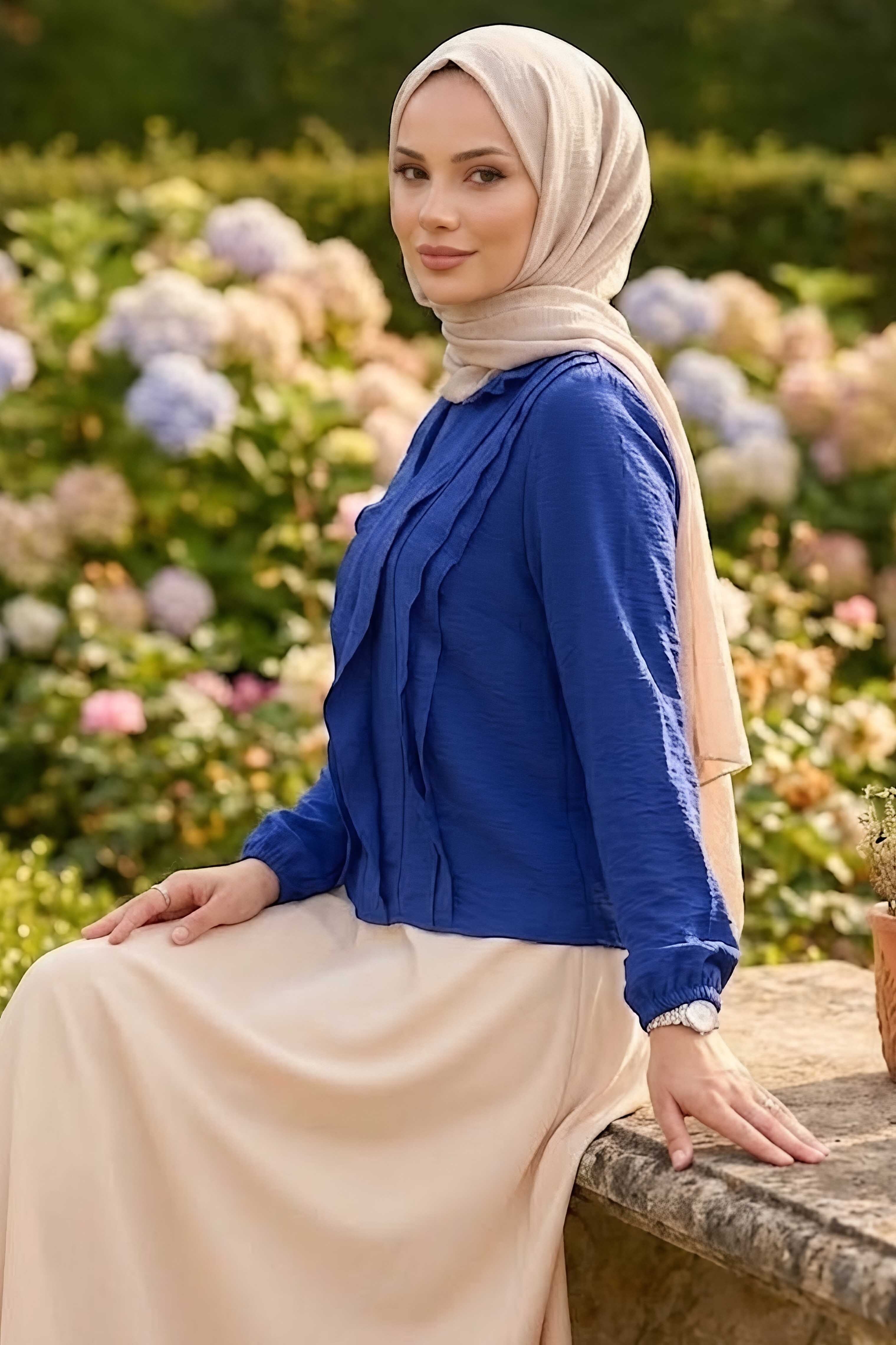 Fırfır Detaylı Bluz Lacivert - 28917-LACIVERT - 3