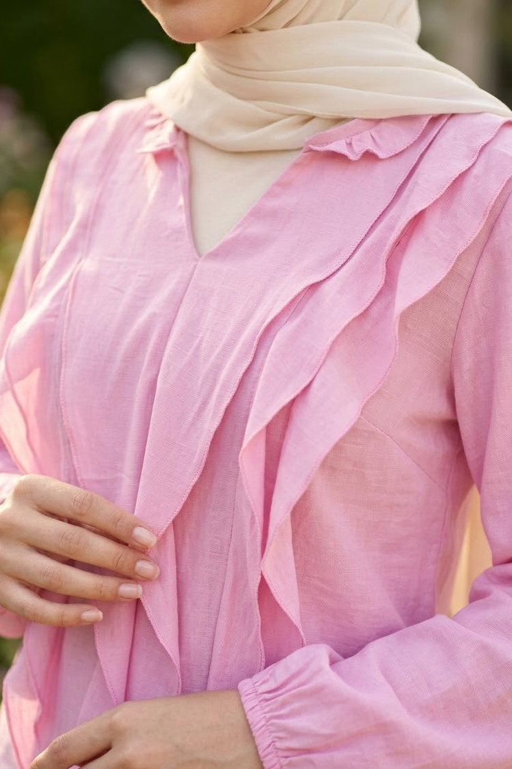 Fırfır Detaylı Bluz Pembe - 28917-PEMBE - 3