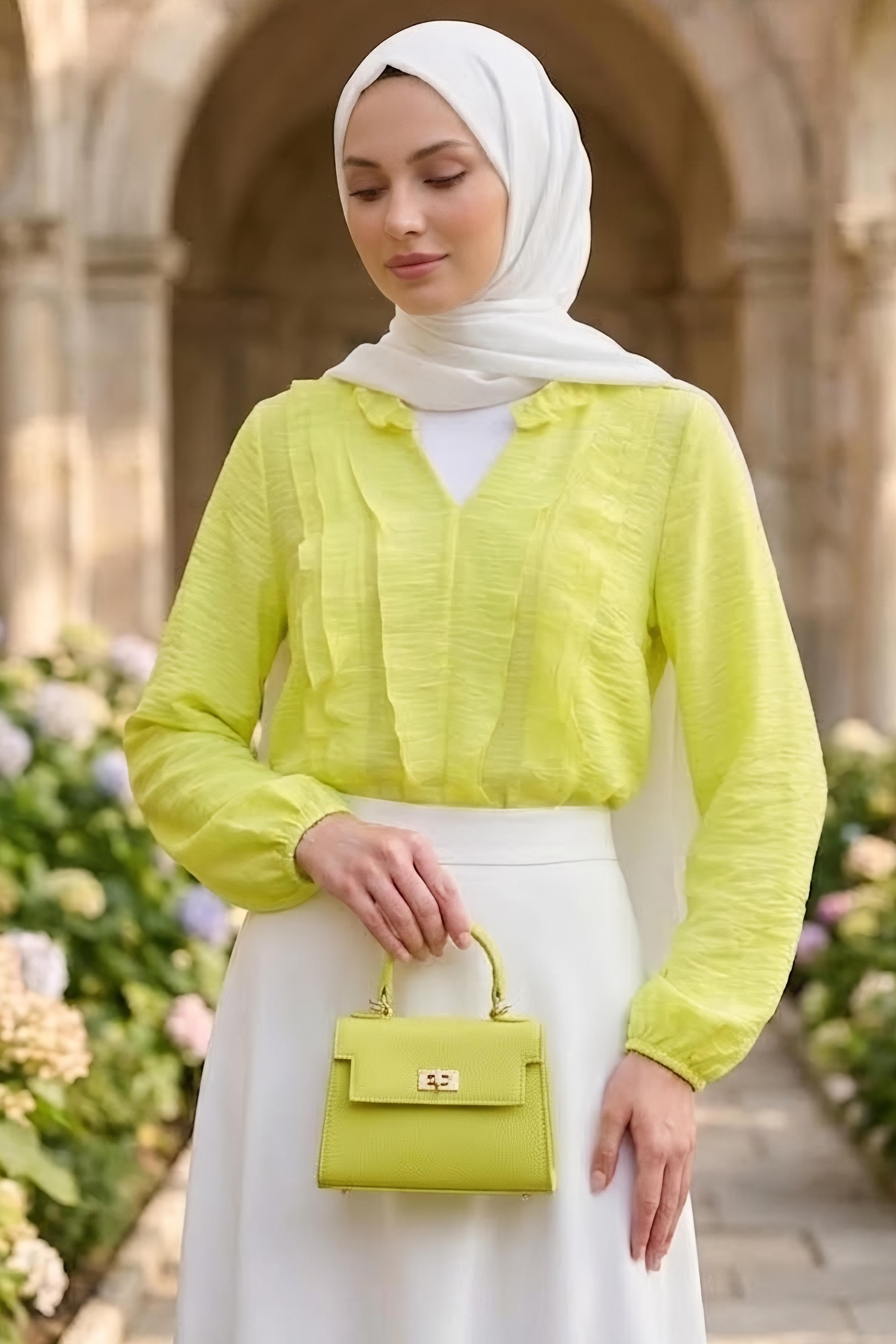 Fırfır Detaylı Bluz Sari - 28917-SARI - 1