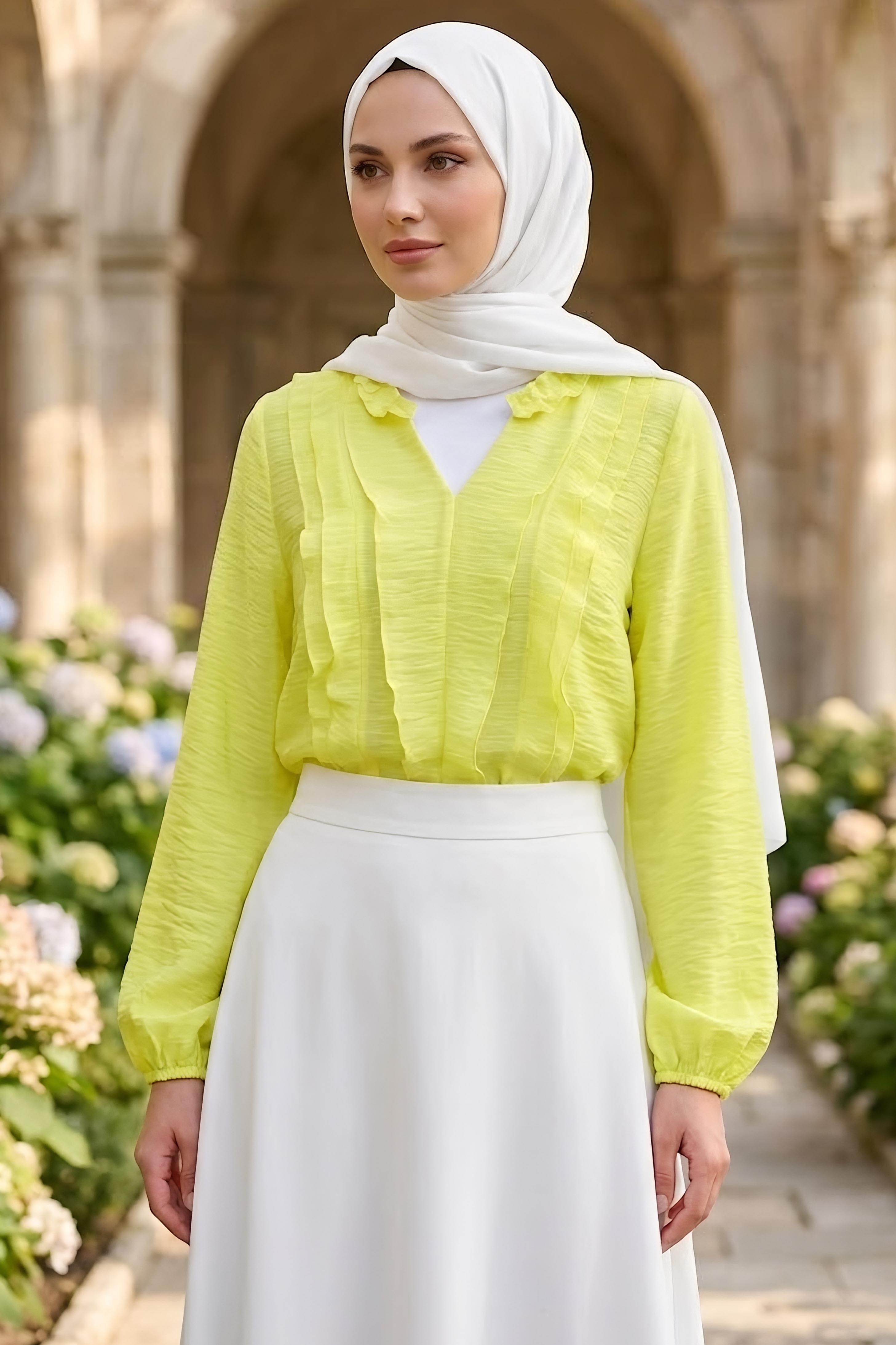 Fırfır Detaylı Bluz Sari - 28917-SARI - 2