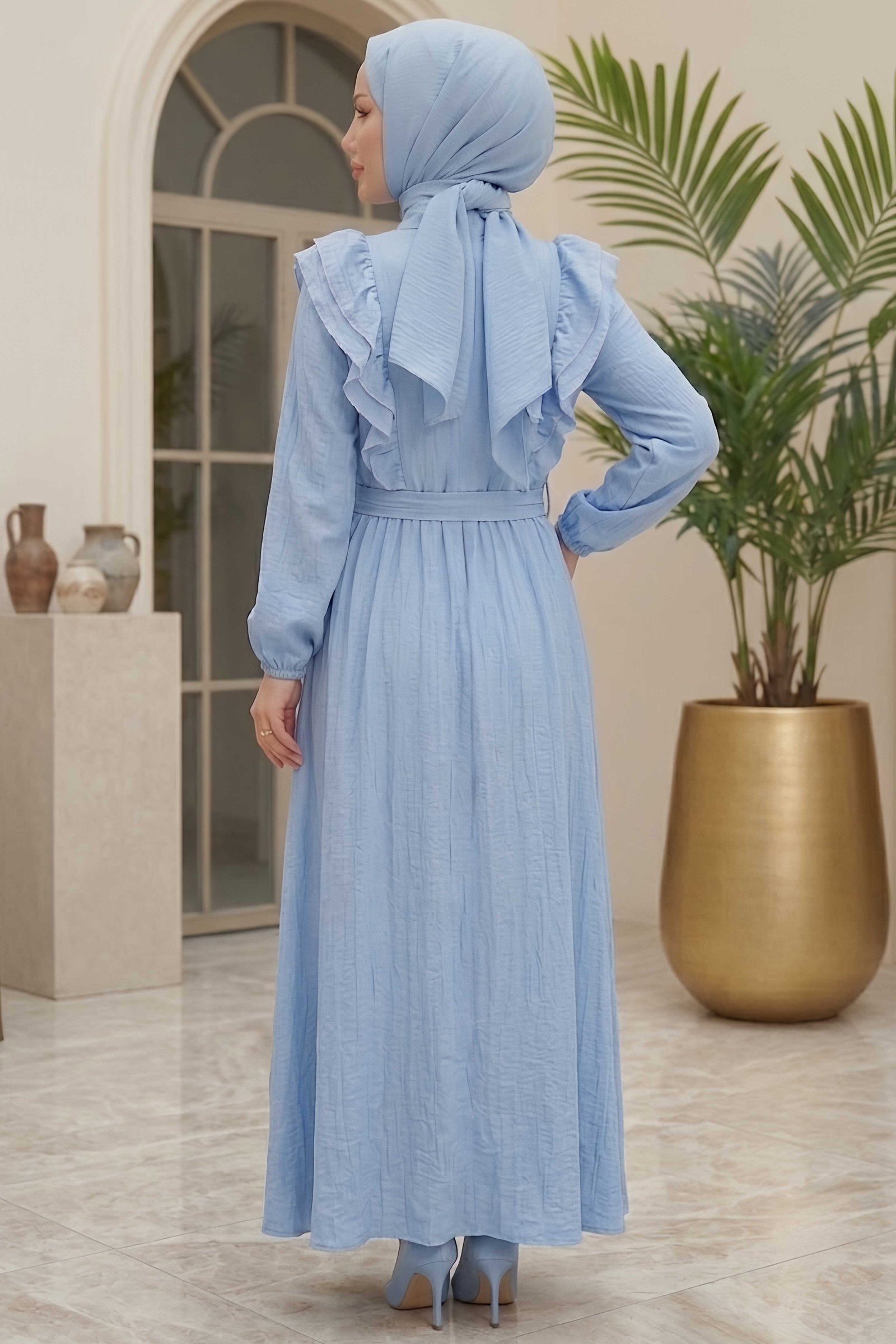 Fırfır Detaylı Dokuma Elbise Bebe Mavi - 28481-BEBE-MAVI - 3
