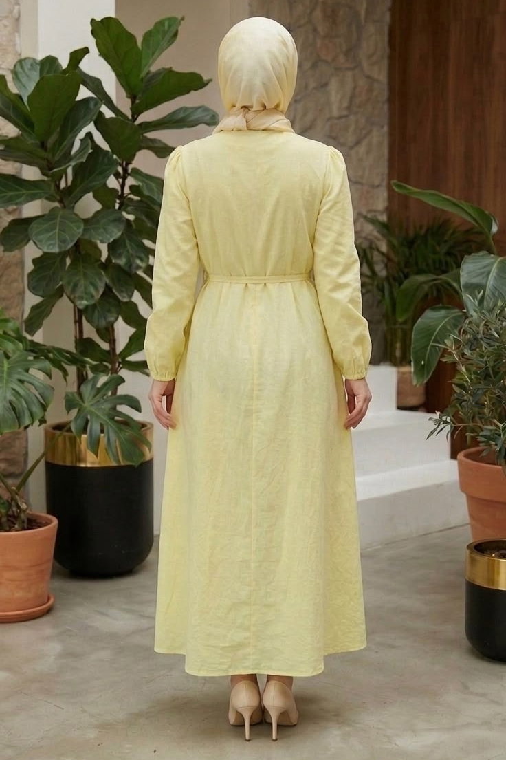Fırfır Detaylı Dokuma Elbise Sari - 28534-SARI - 3