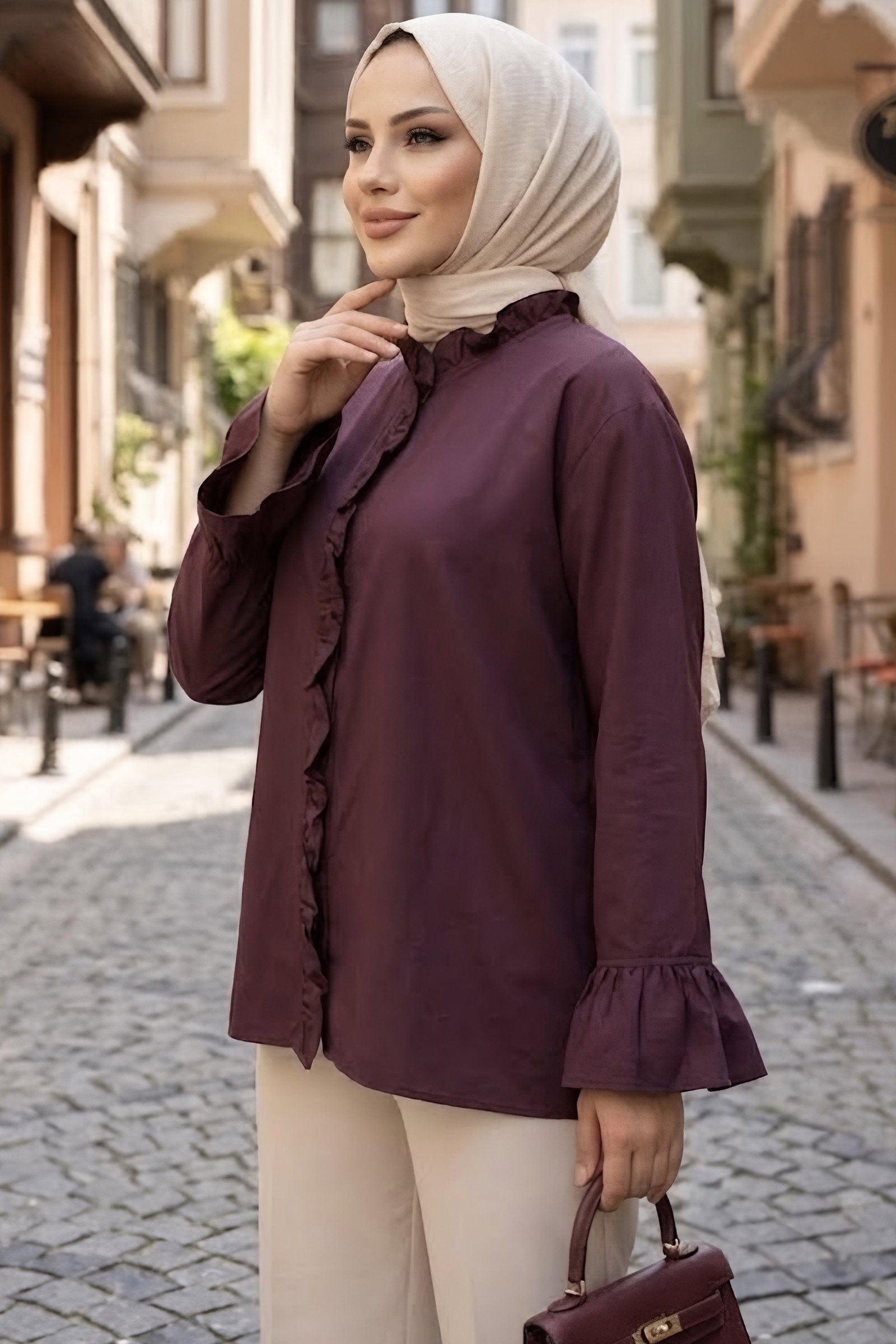 Fırfır Detaylı Gömlek Bordo - 28999-BORDO - 2