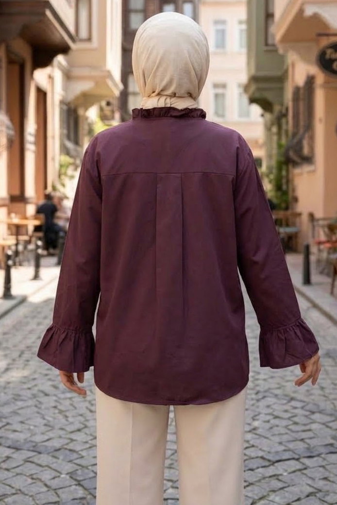 Fırfır Detaylı Gömlek Bordo - 28999-BORDO - 4