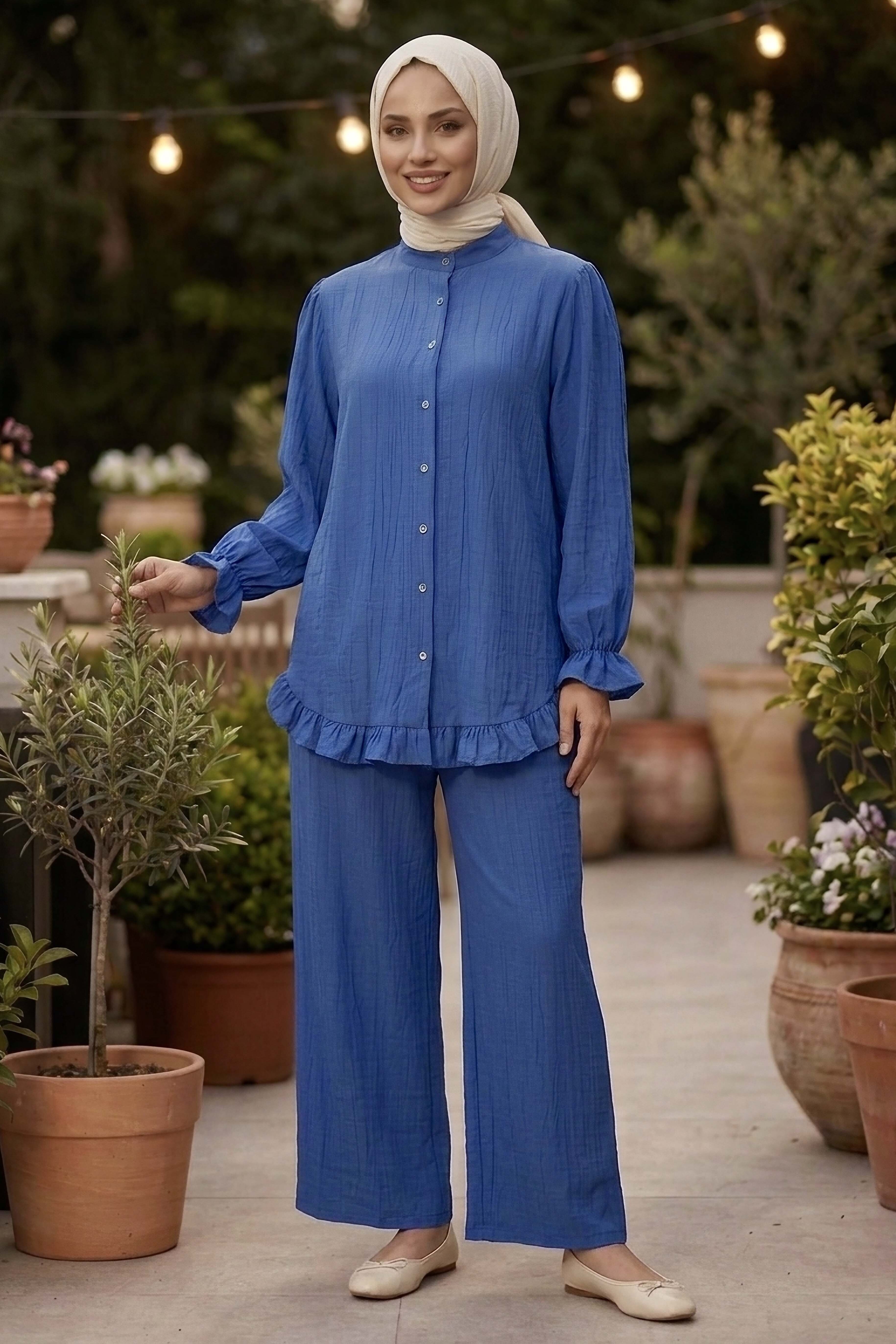 Fırfır Detaylı İkili Takım Indigo - 1327-INDIGO - 1