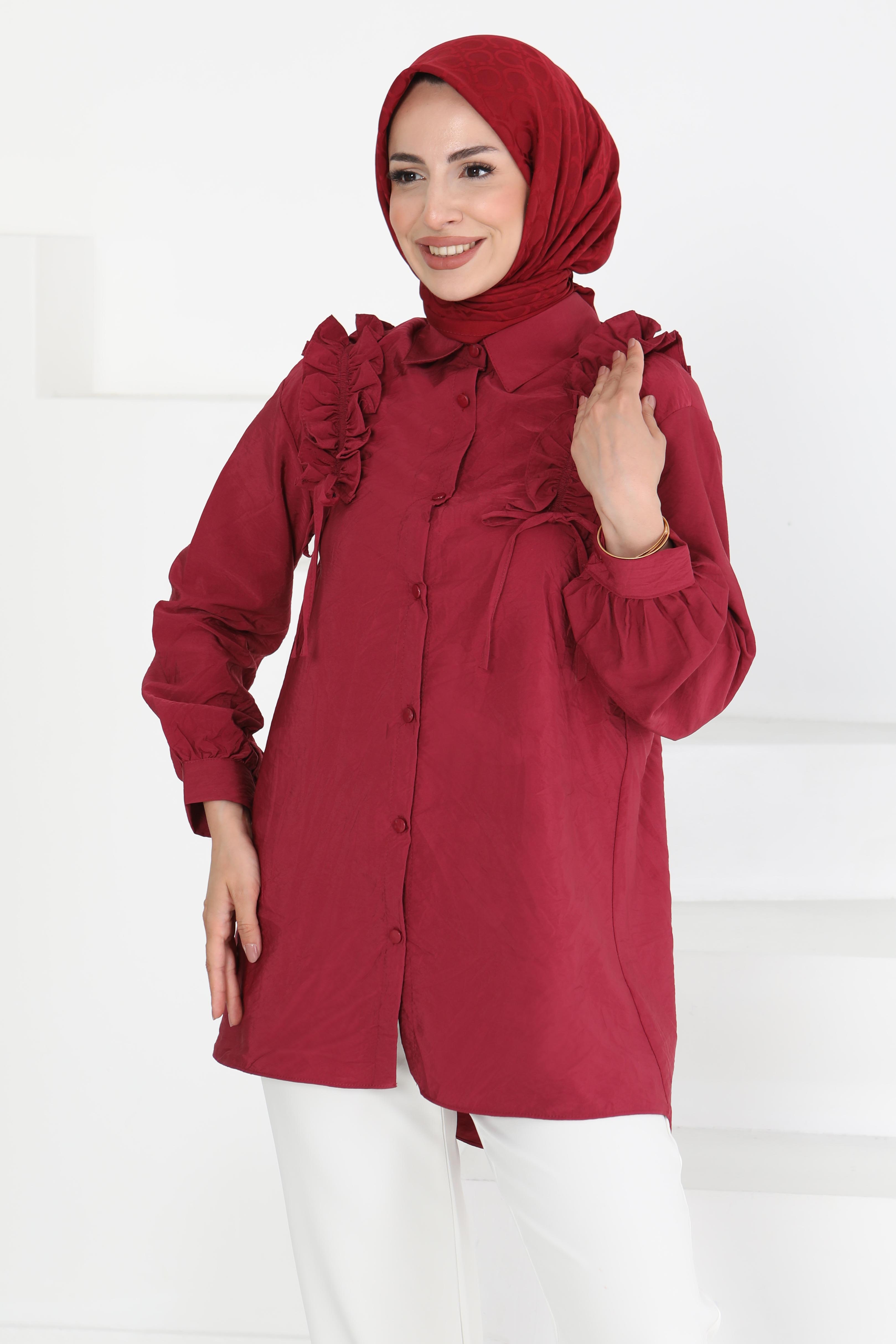 Fırfır Detaylı Tunik Bordo - 27274 - 1
