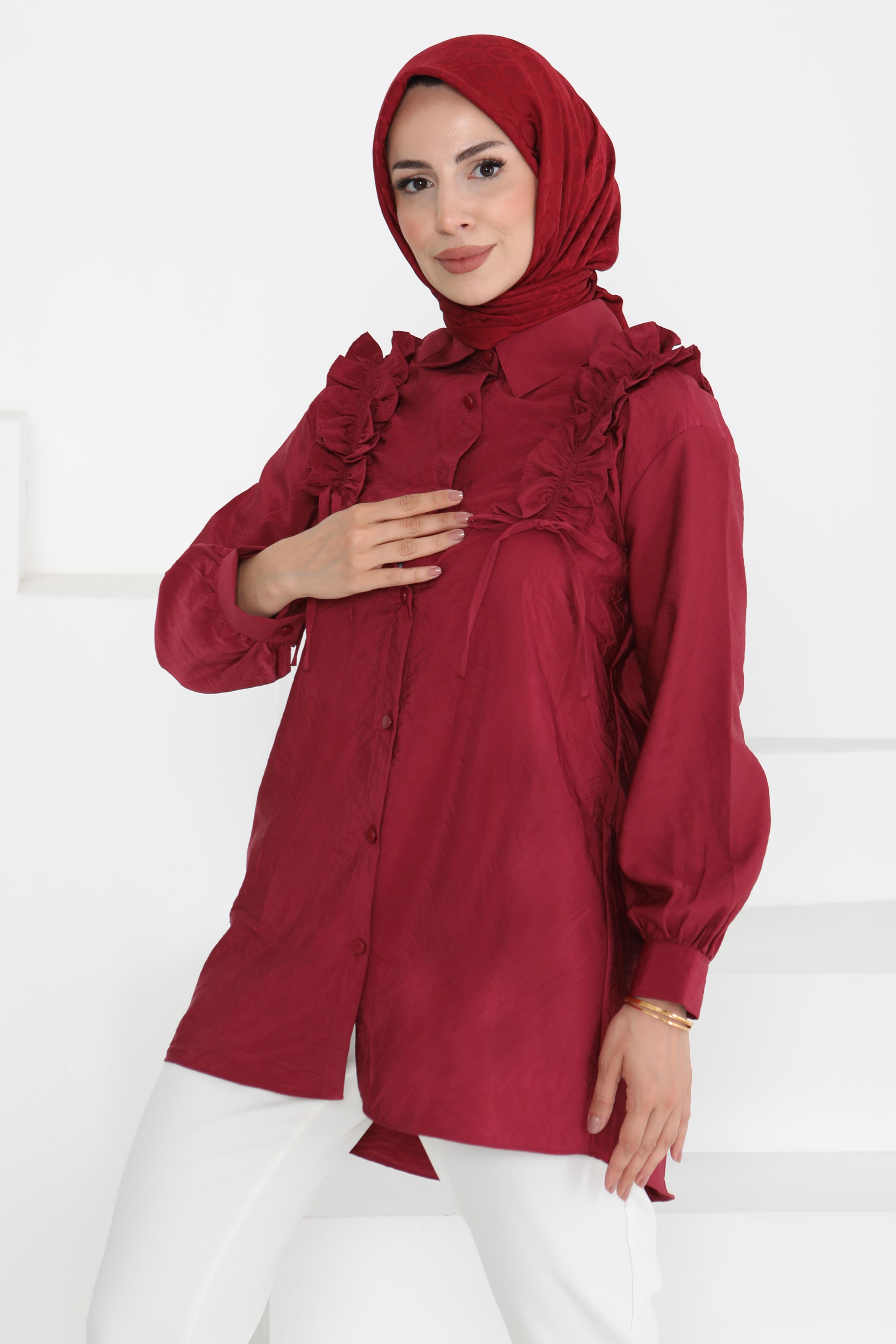 Fırfır Detaylı Tunik Bordo - 27274 - 2
