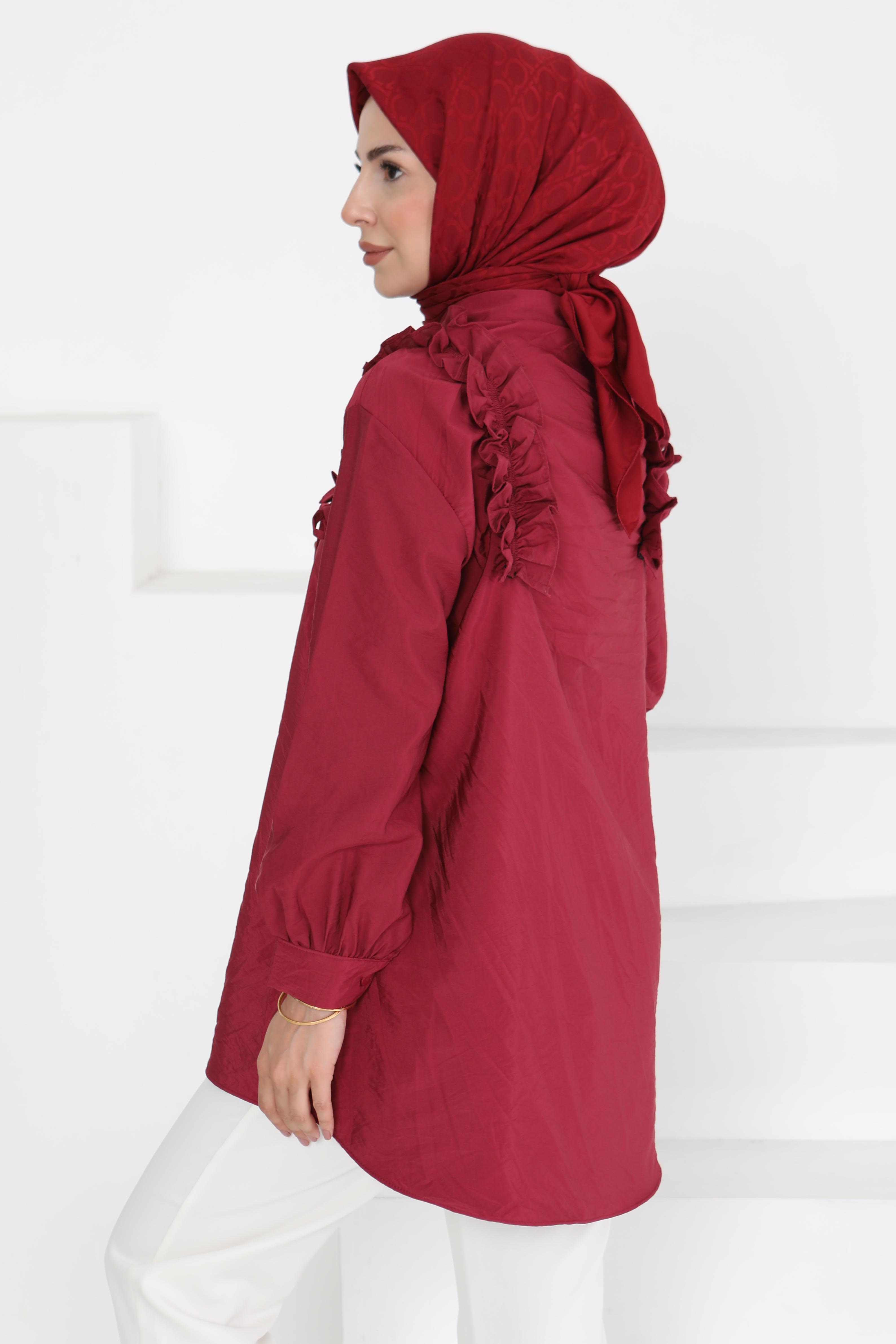 Fırfır Detaylı Tunik Bordo - 27274 - 4