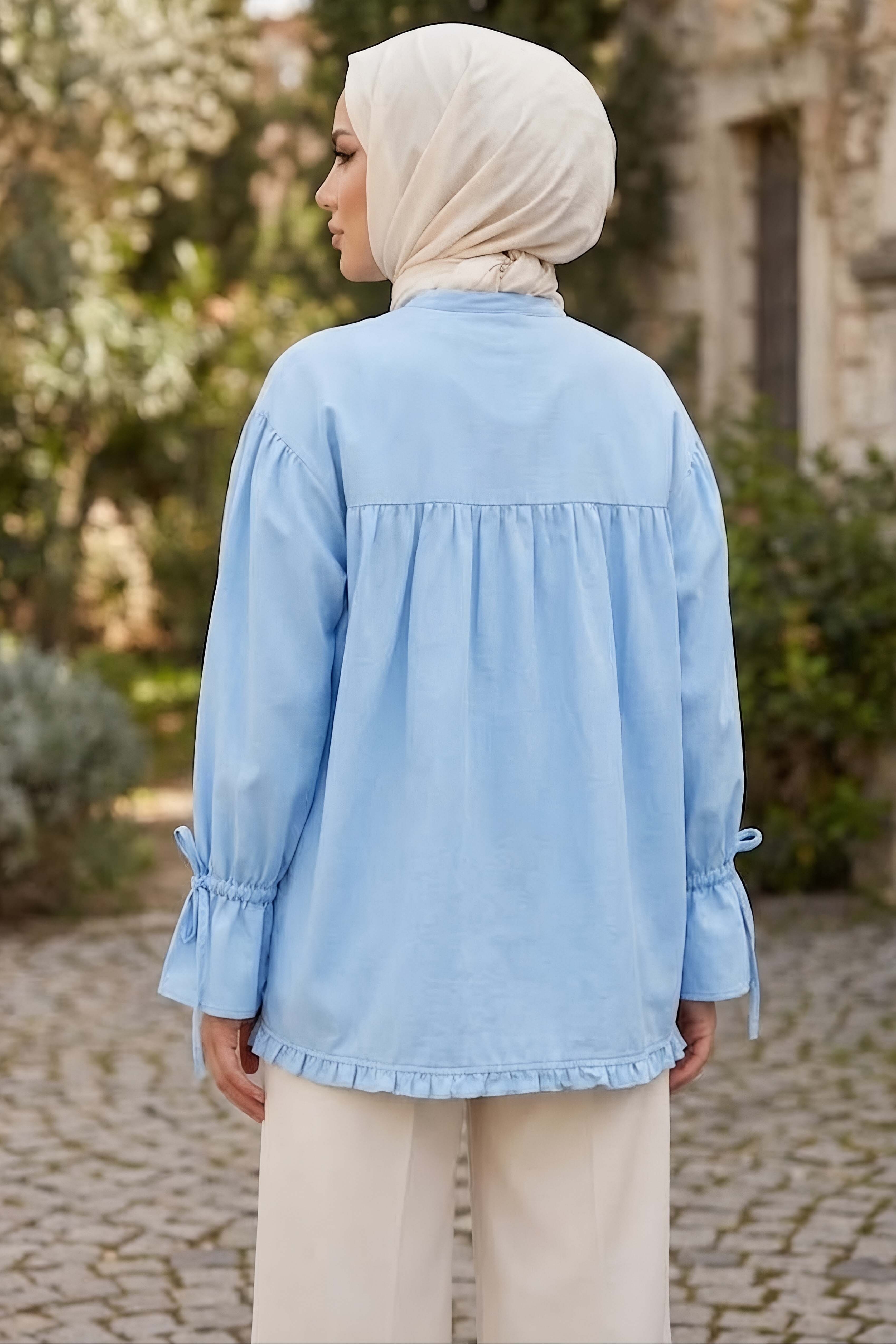 Fırfır Ve Pile Detaylı Gömlek Bebe Mavi - 28935-BEBE-MAVI - 3