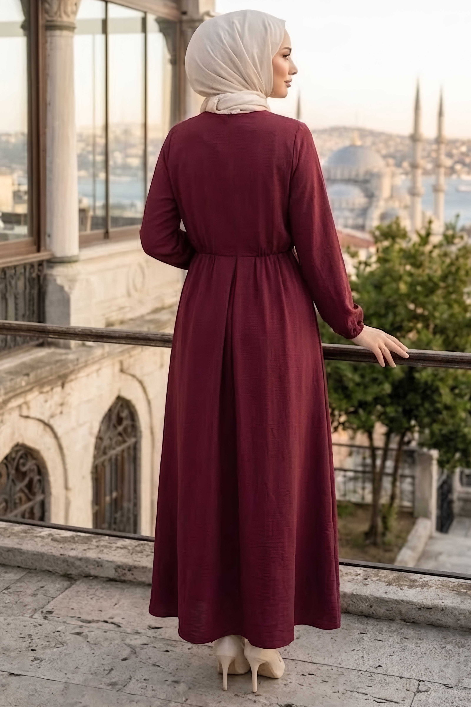 Fırfırlı Çilek Elbise Bordo - 28985-BORDO - 3