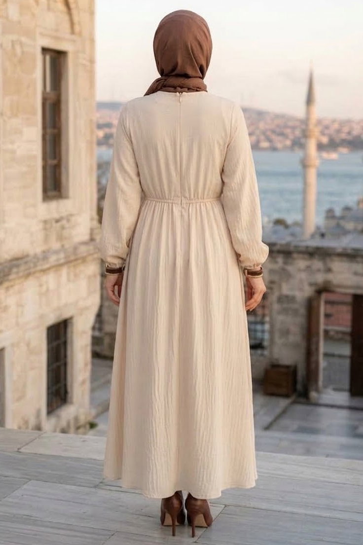 Fırfırlı Çilek Elbise Krem - 28985-KREM - 3