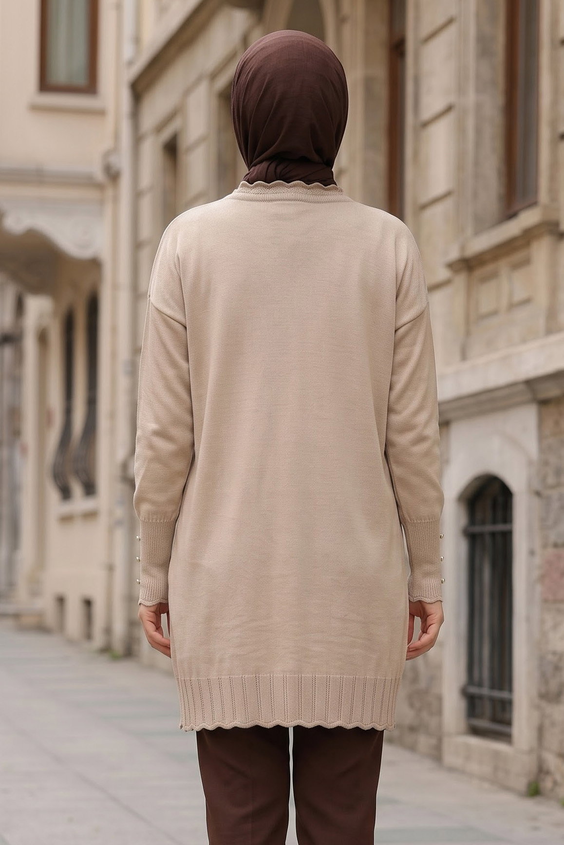 Fırfırlı Kolları Düğmeli Triko Tunik Tas - 29235-TAS - 3