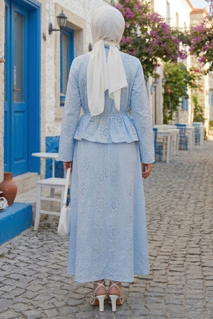 Fistolu Düğmeli Etek Takım Bebe Mavi - 28578-BEBE-MAVI - 3