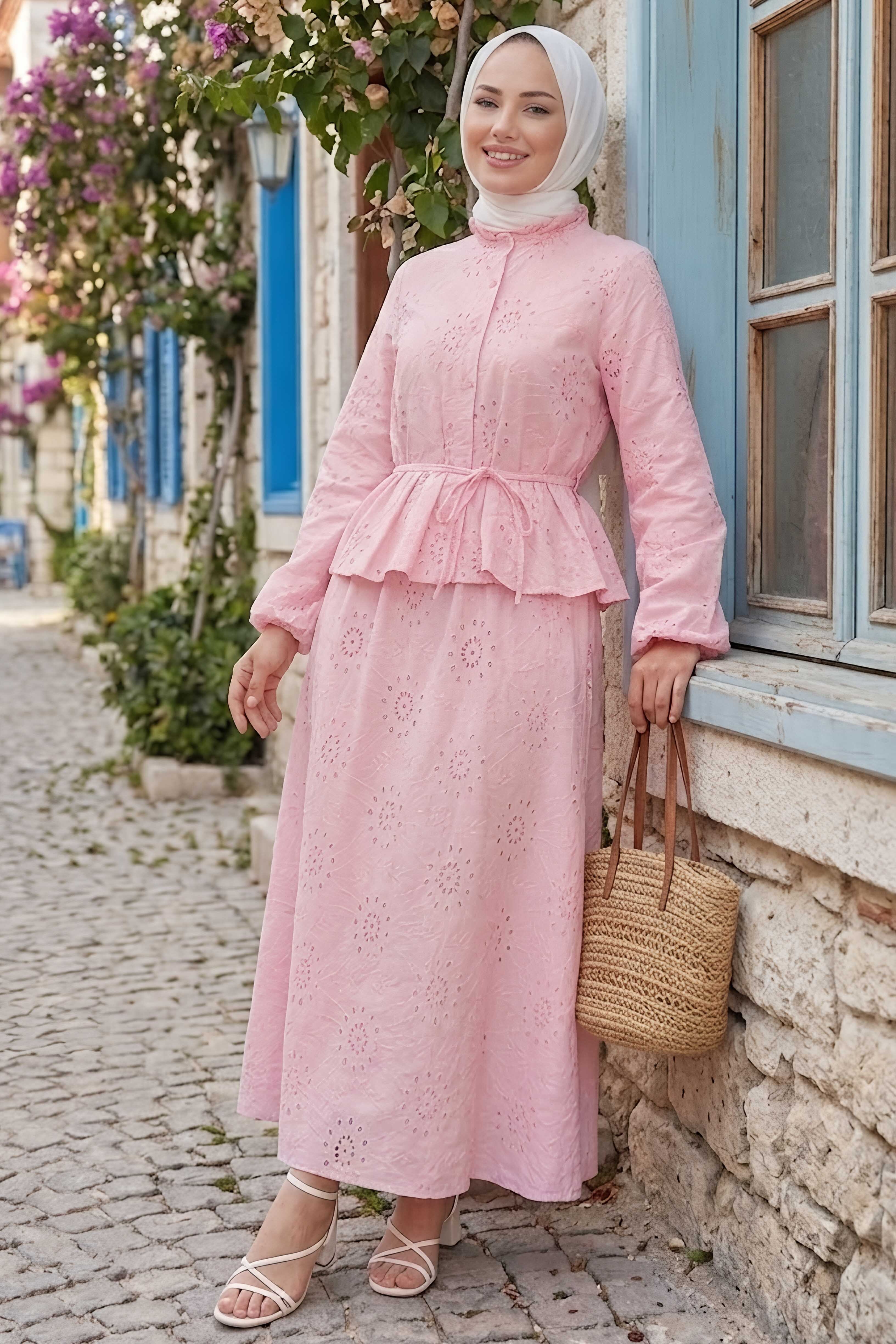 Fistolu Düğmeli Etek Takım şekerpembe - 28578-SEKERPEMBE - 2