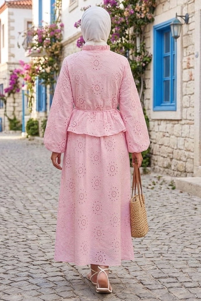 Fistolu Düğmeli Etek Takım şekerpembe - 28578-SEKERPEMBE - 3