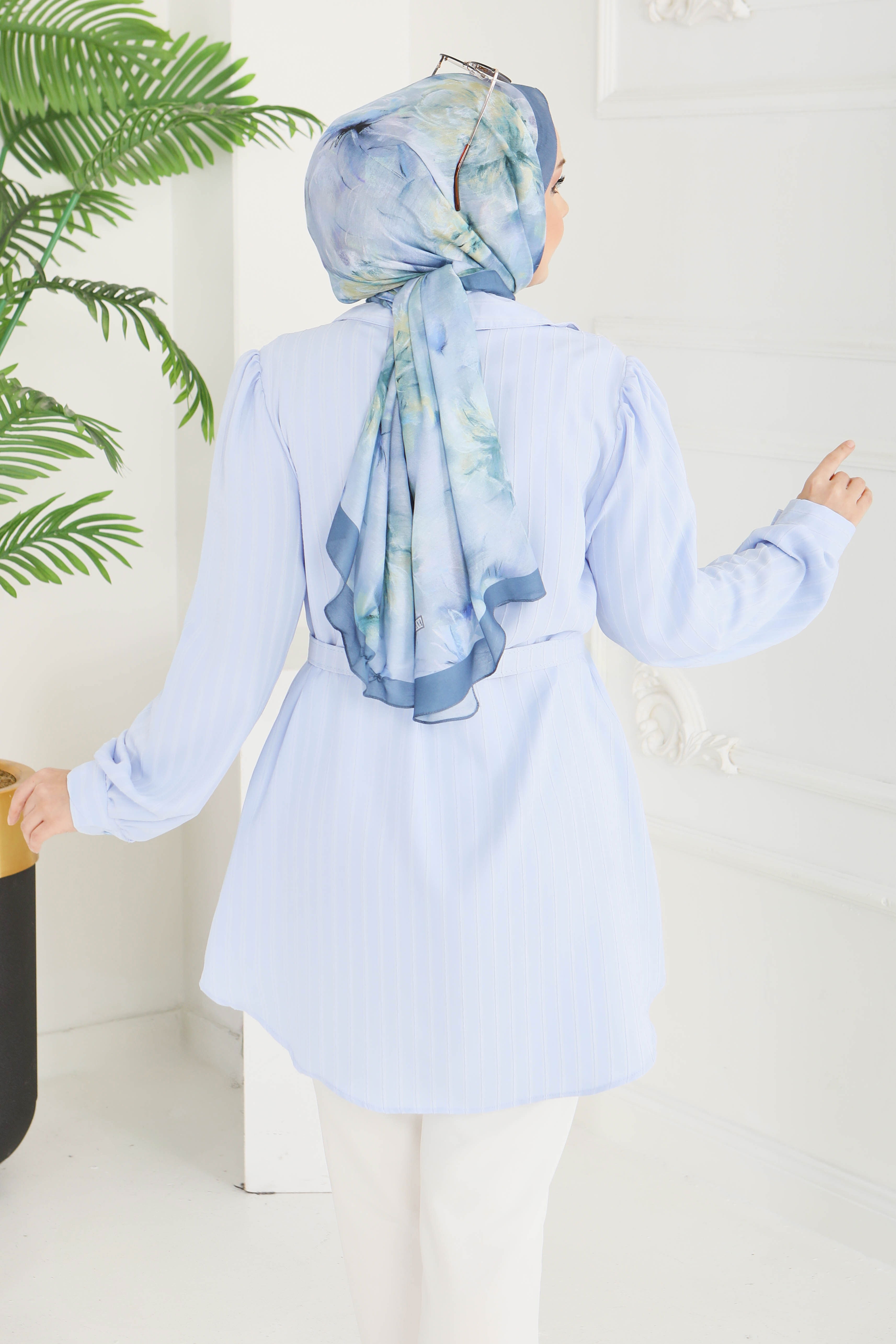 Fitil Detaylı Kemerli Tunik - 28208-BEBE-MAVI - 5