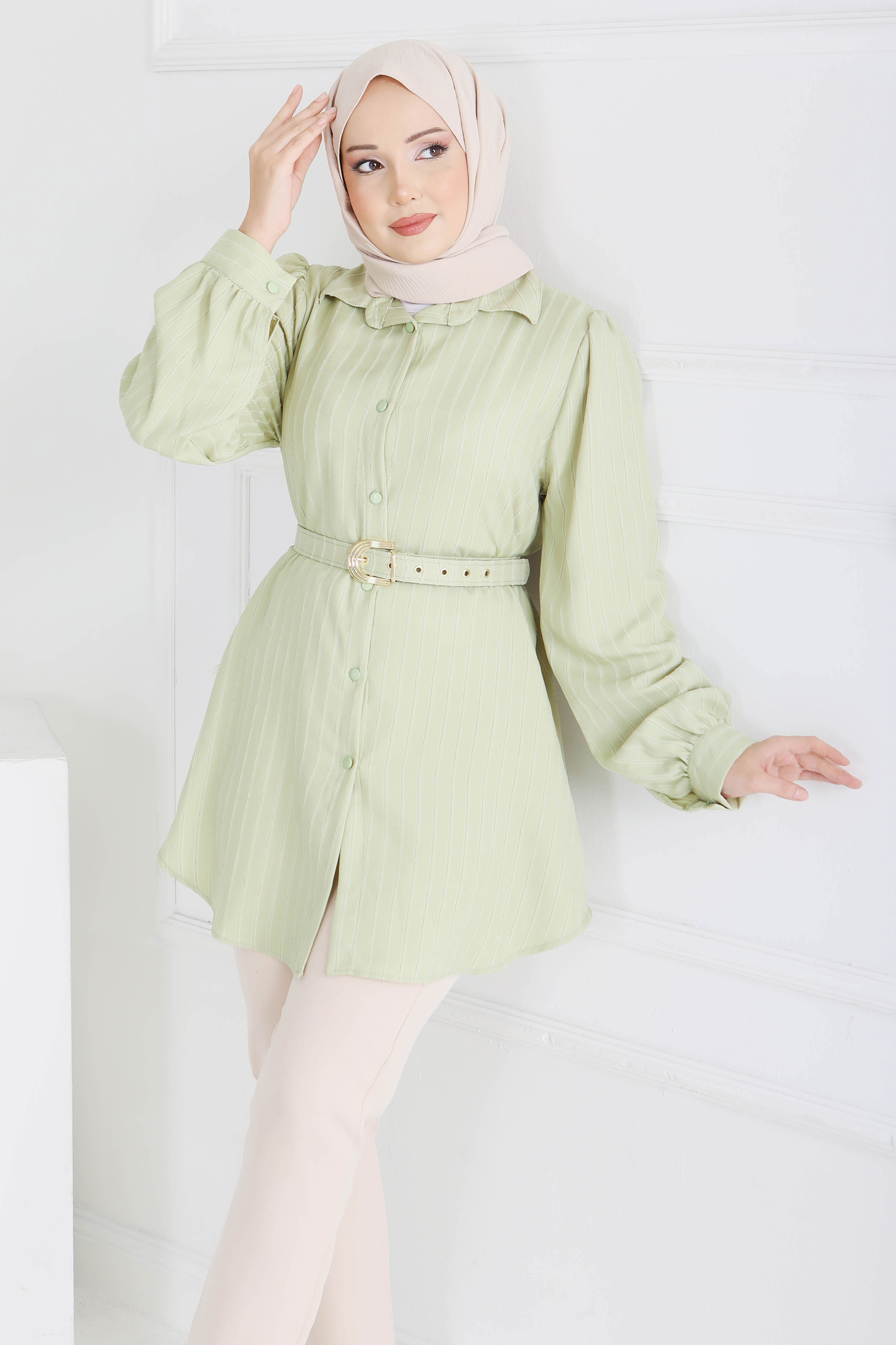 Fitil Detaylı Kemerli Tunik - 28208-CAGLA - 3