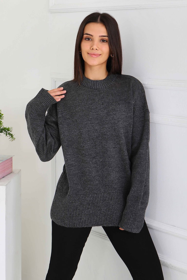 Fitil Detaylı Triko Kazak - 27718-ANTRASIT - TOFİSA