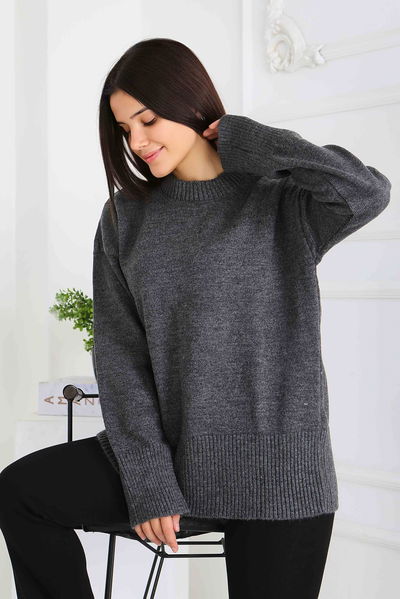 Fitil Detaylı Triko Kazak - 27718-ANTRASIT 