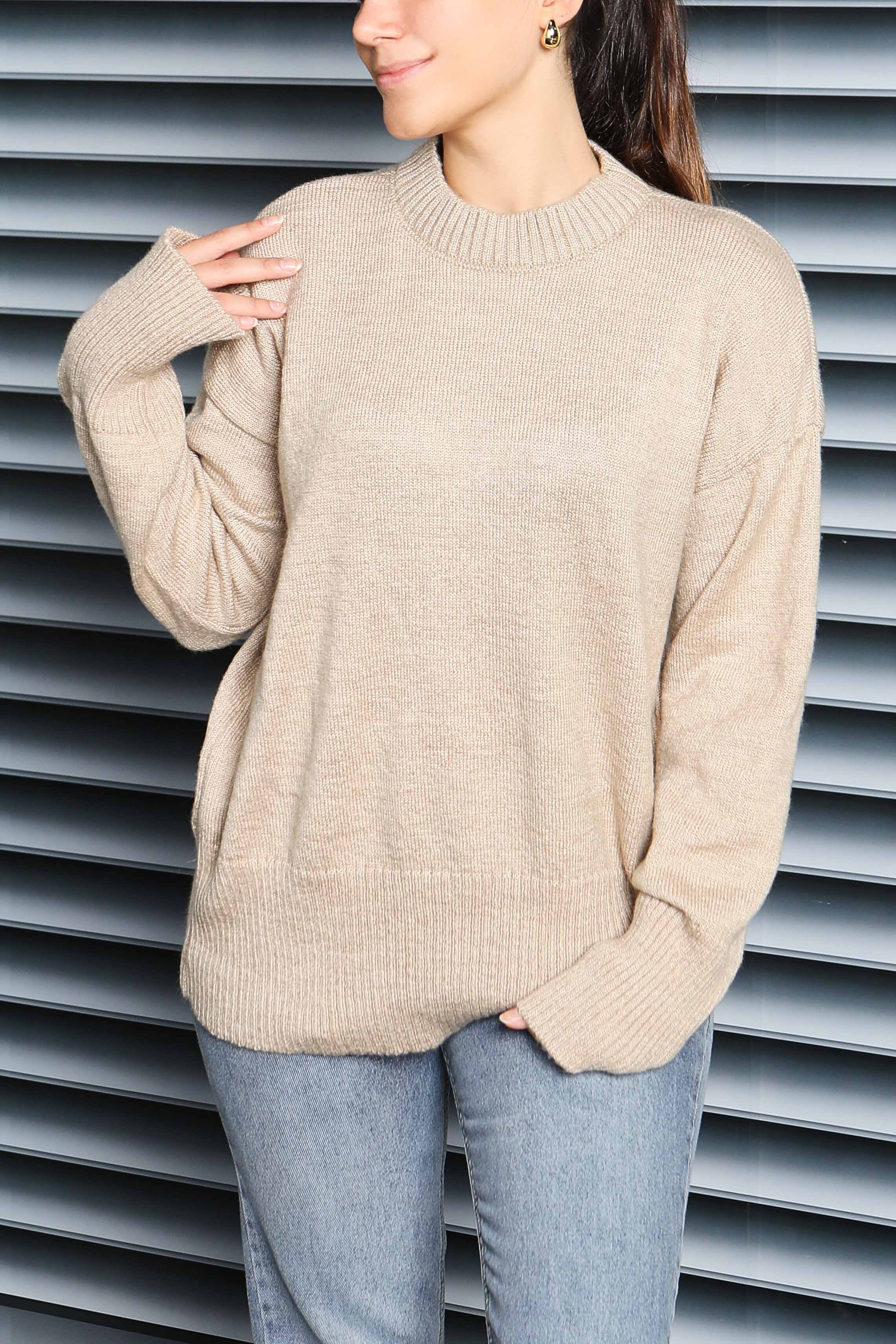 Fitil Detaylı Triko Kazak - 27718-BEJ - 4