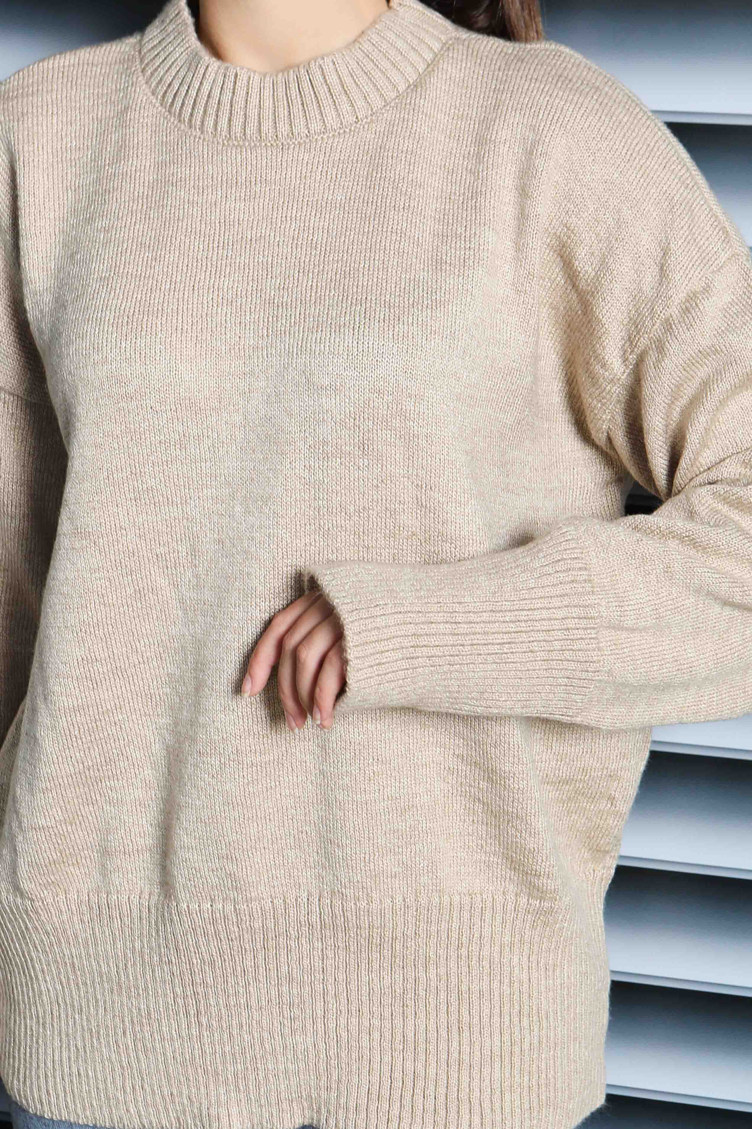 Fitil Detaylı Triko Kazak - 27718-BEJ - 5