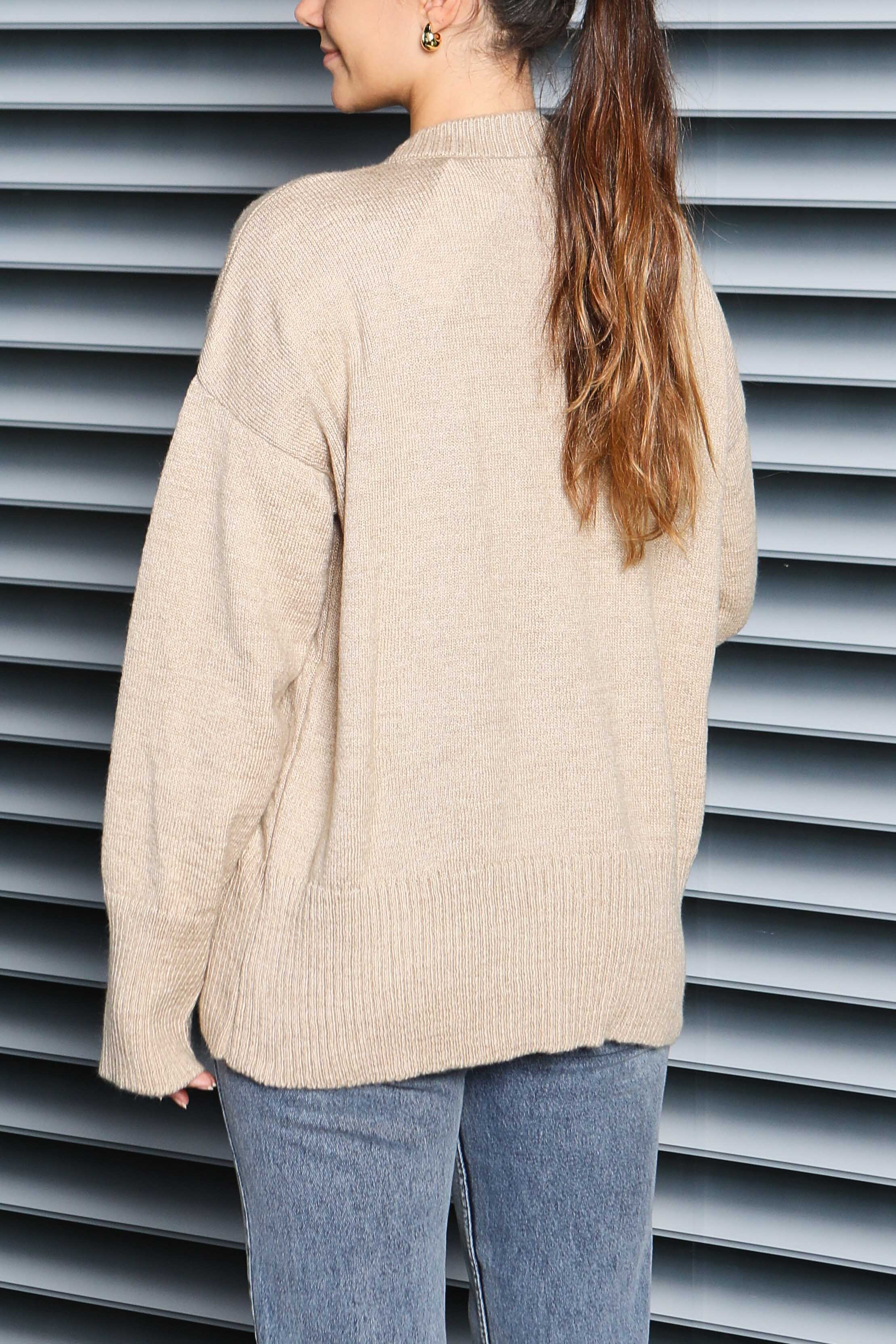 Fitil Detaylı Triko Kazak - 27718-BEJ - 6