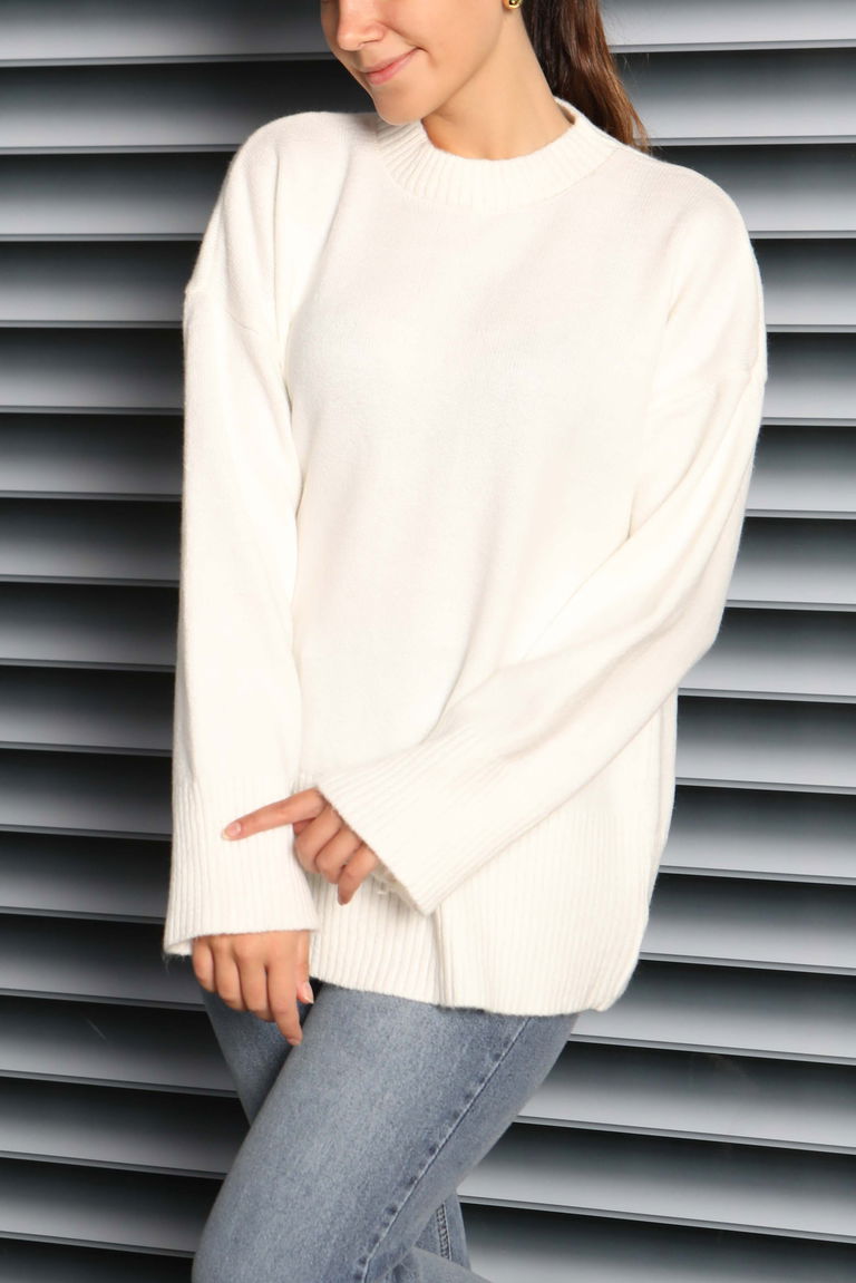 Fitil Detaylı Triko Kazak - 27718-EKRU - TOFİSA