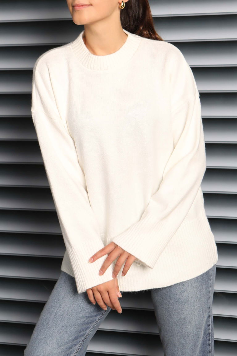 Fitil Detaylı Triko Kazak - 27718-EKRU - TOFİSA