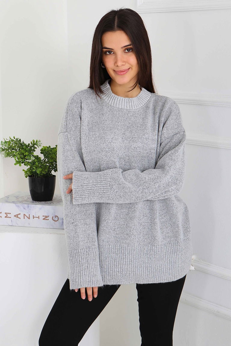 Fitil Detaylı Triko Kazak - 27718-GRI - TOFİSA