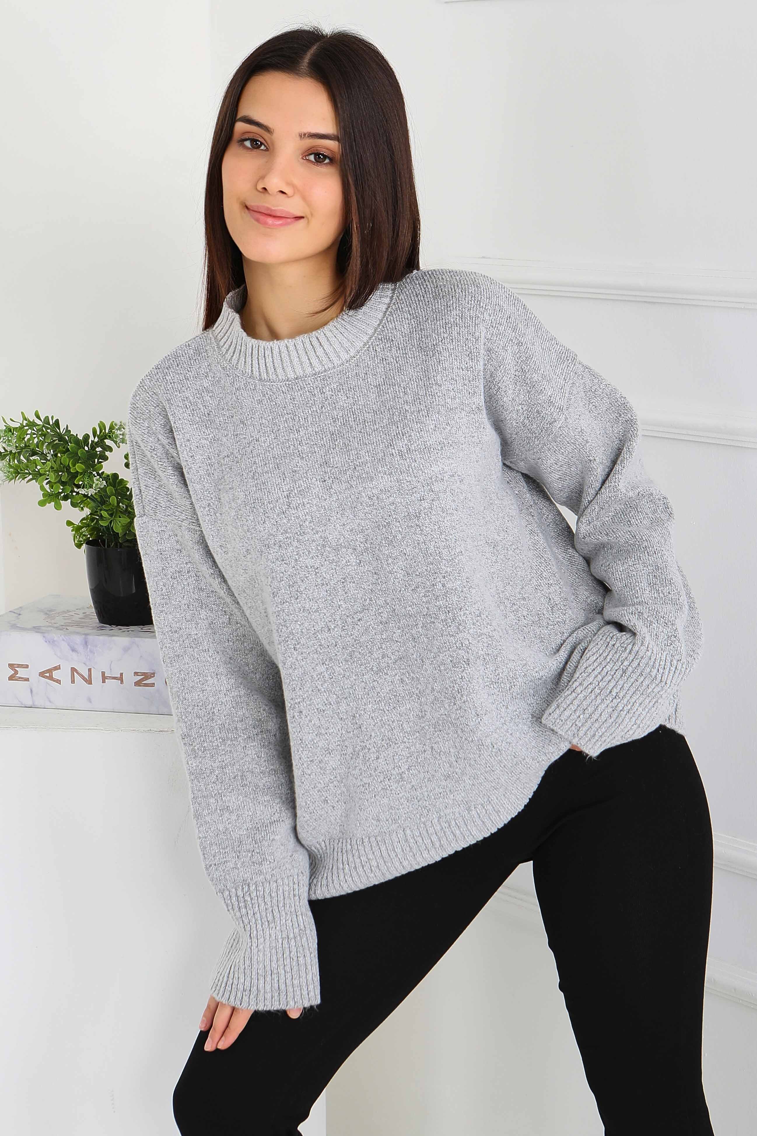 Fitil Detaylı Triko Kazak - 27718-GRI - 1