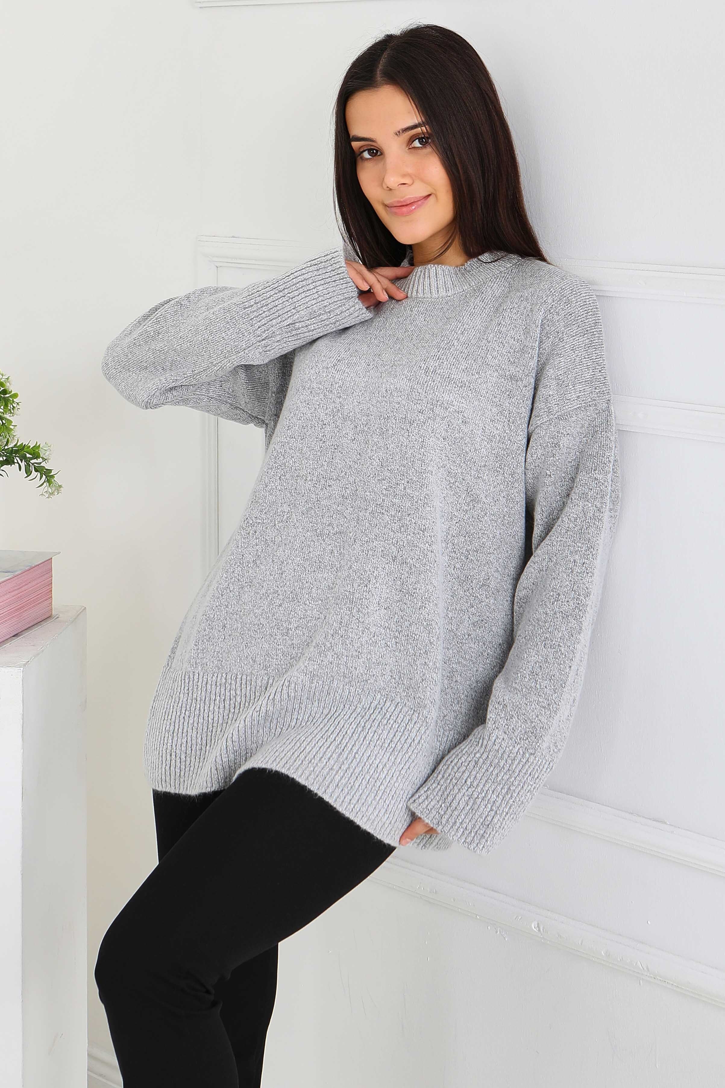 Fitil Detaylı Triko Kazak - 27718-GRI - 3