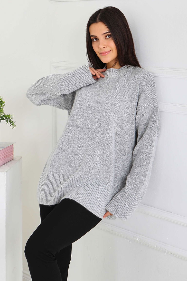 Fitil Detaylı Triko Kazak - 27718-GRI - TOFİSA