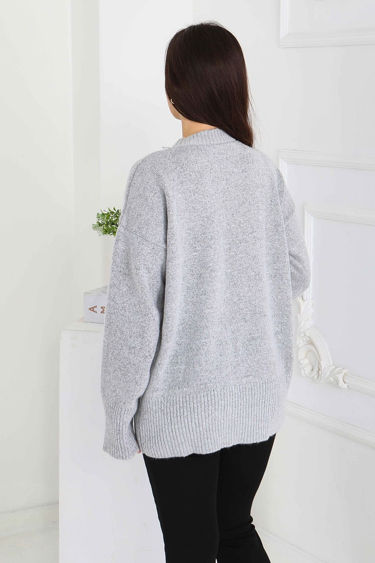 Fitil Detaylı Triko Kazak - 27718-GRI - TOFİSA